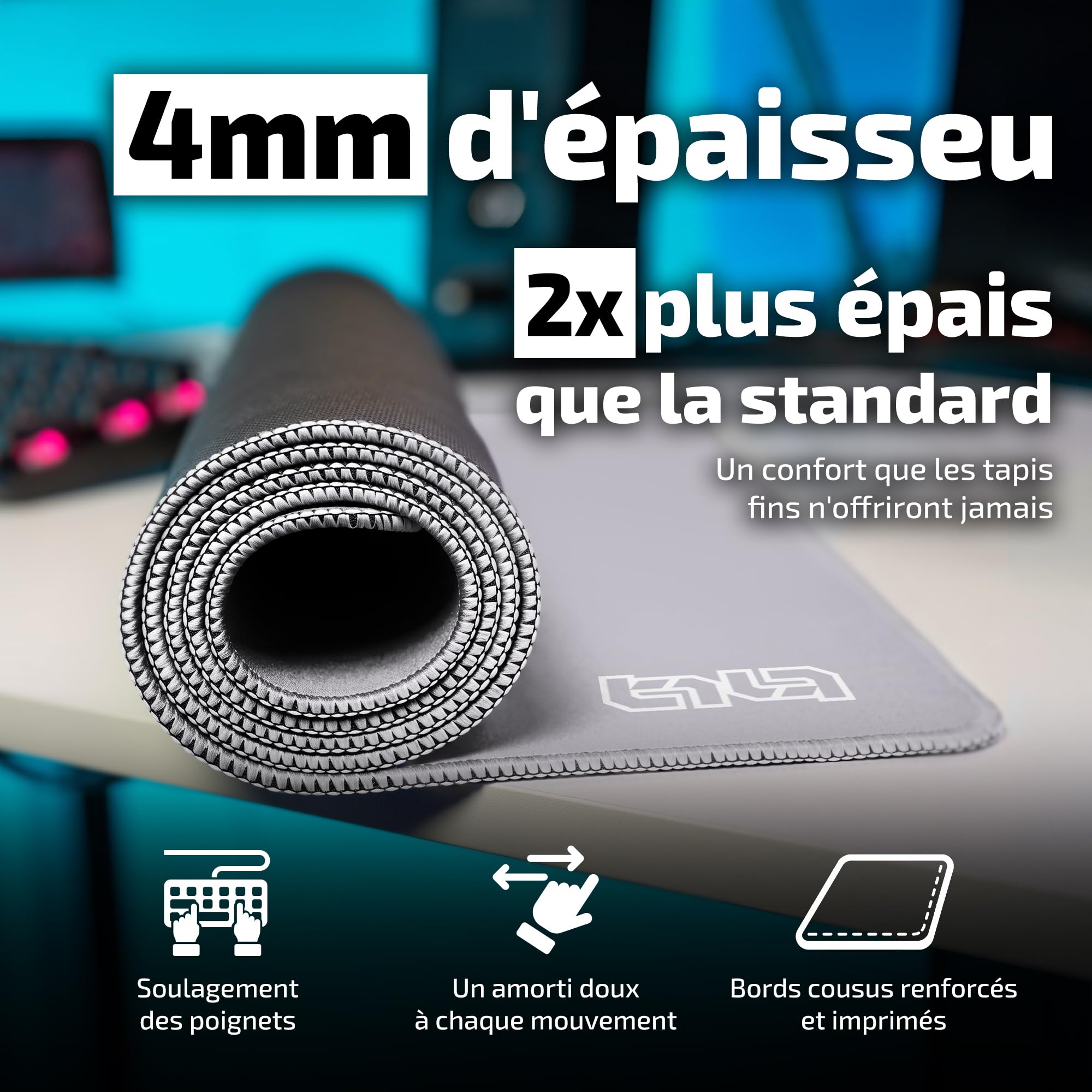 Tilt Grand Tapis de Souris Gamer XXL 90x40 cm | Tapis de Bureau Gaming Anti-Dérapant | Mouse Pad Imperméable pour PC et Accessoires Gaming | Tapis de Clavier (Pearlescent Fog)