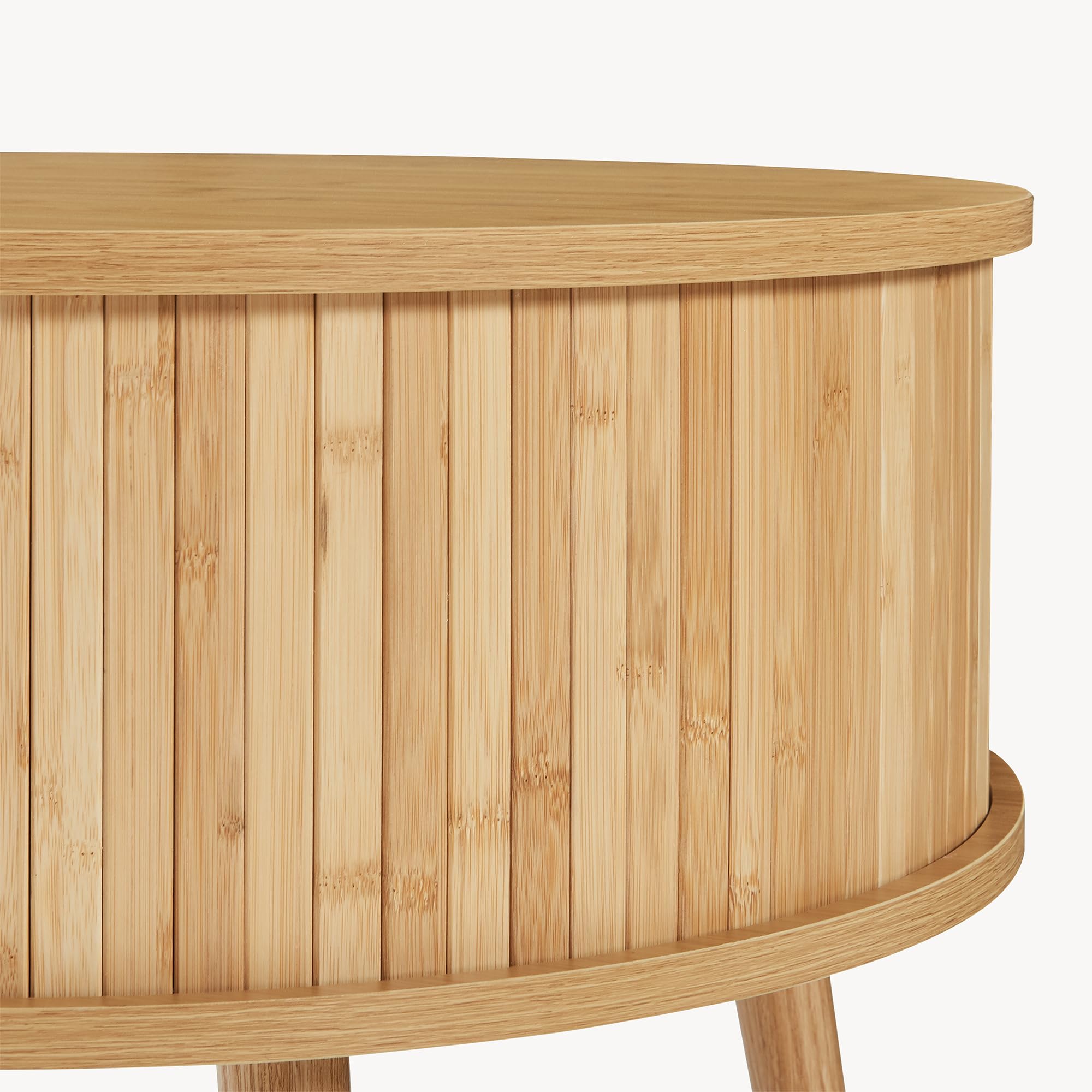[en.casa] Mesilla de Noche Nordkapp en Forma Cilíndrica 1 Compartimento Cerrado Mesa de Noche con 2 Puertas Correderas Mesa Auxiliar para Oficina Sala Bambú Madera 45xØ60cm - Natural