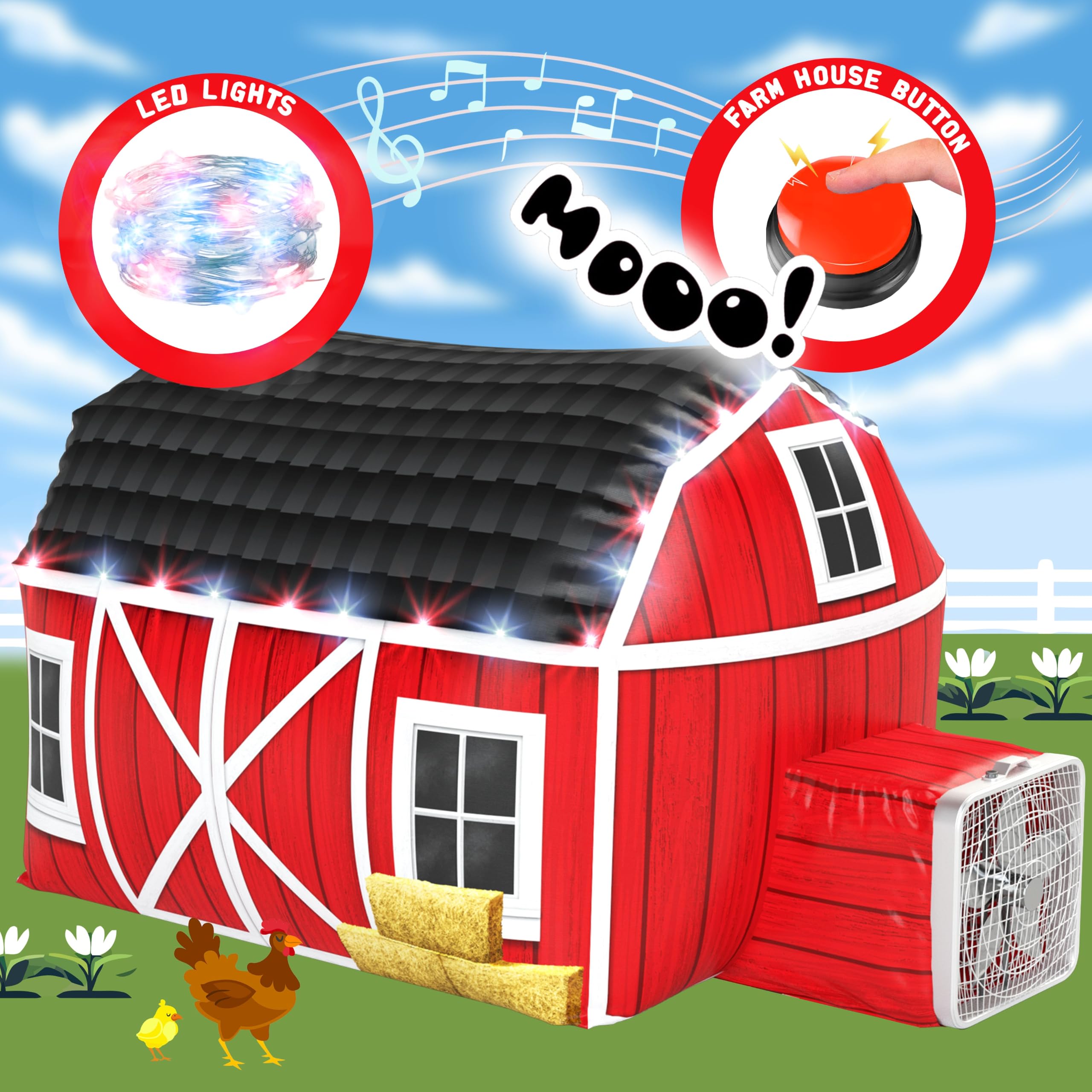 W&O Farmhouse Barn Inflatable Fort with Lights & Sound - Fan Not Included