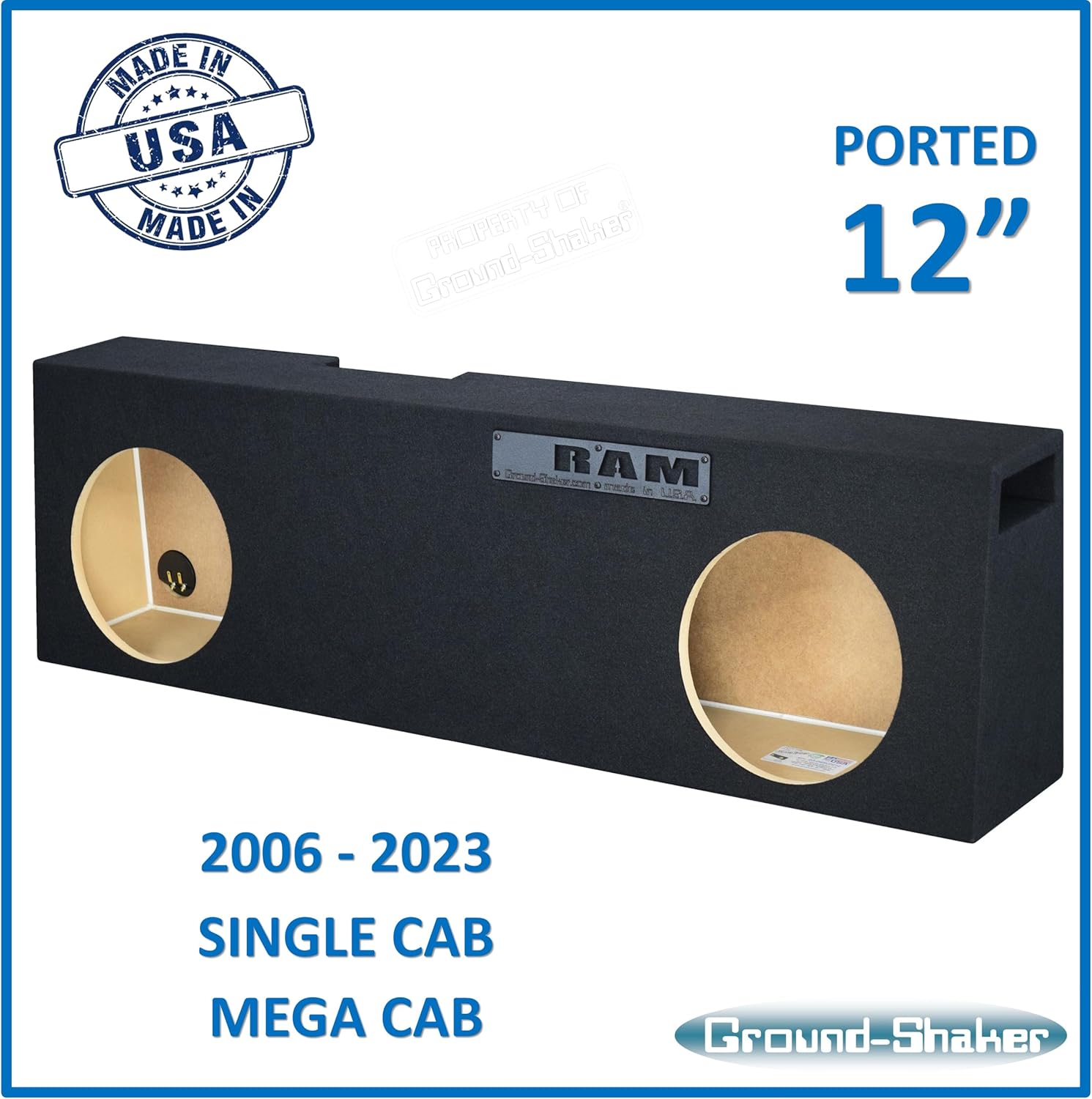 12" Dual ported sub Box Compatible with 2006-2023 ram Regular/Single cab and mega cab Speaker Box car Audio subwoofer Enclosure