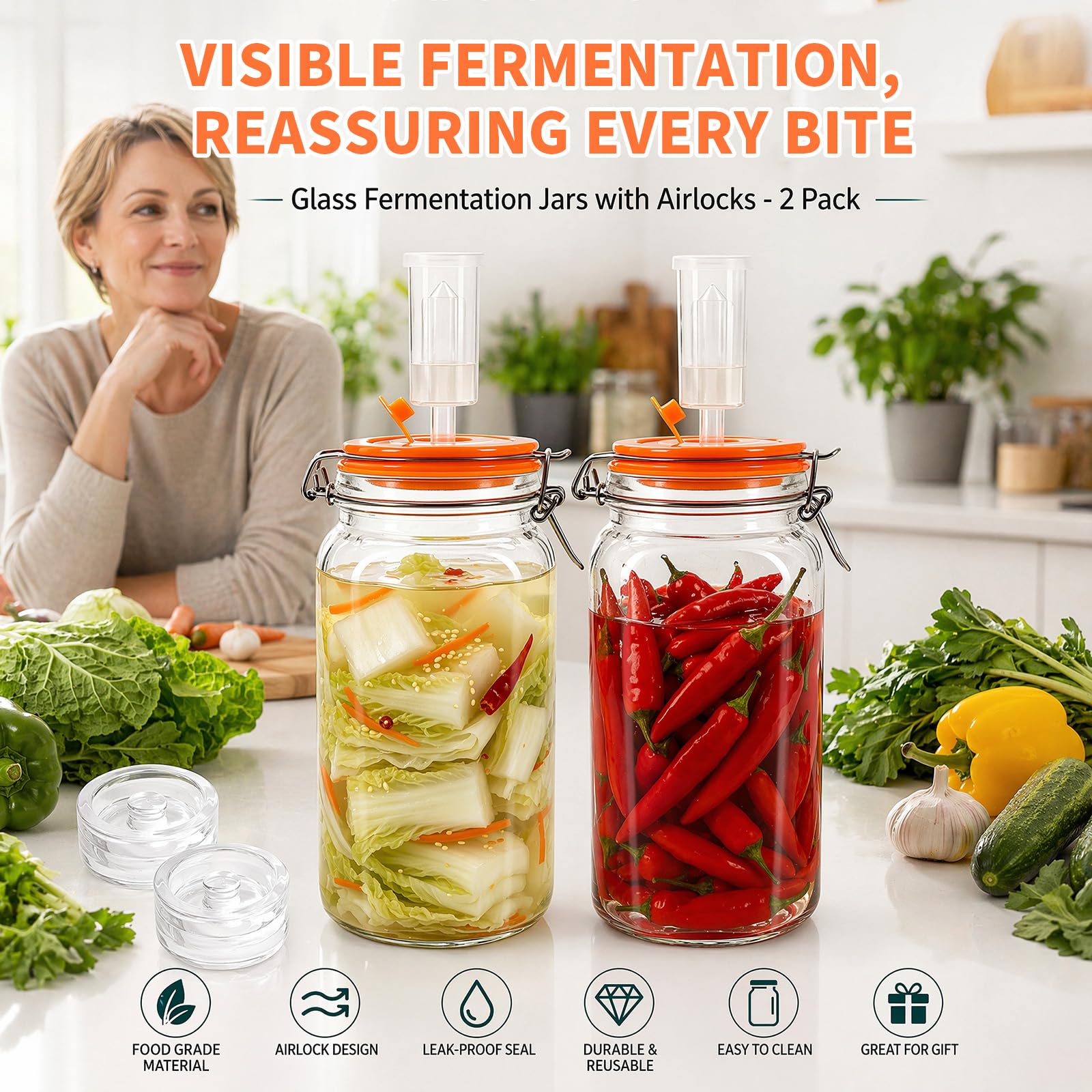 LOMUG Słoik do fermentacji 2 l zestaw 2 szt. z zaworem fermentacyjnym i wagą fermentacyjną do kim