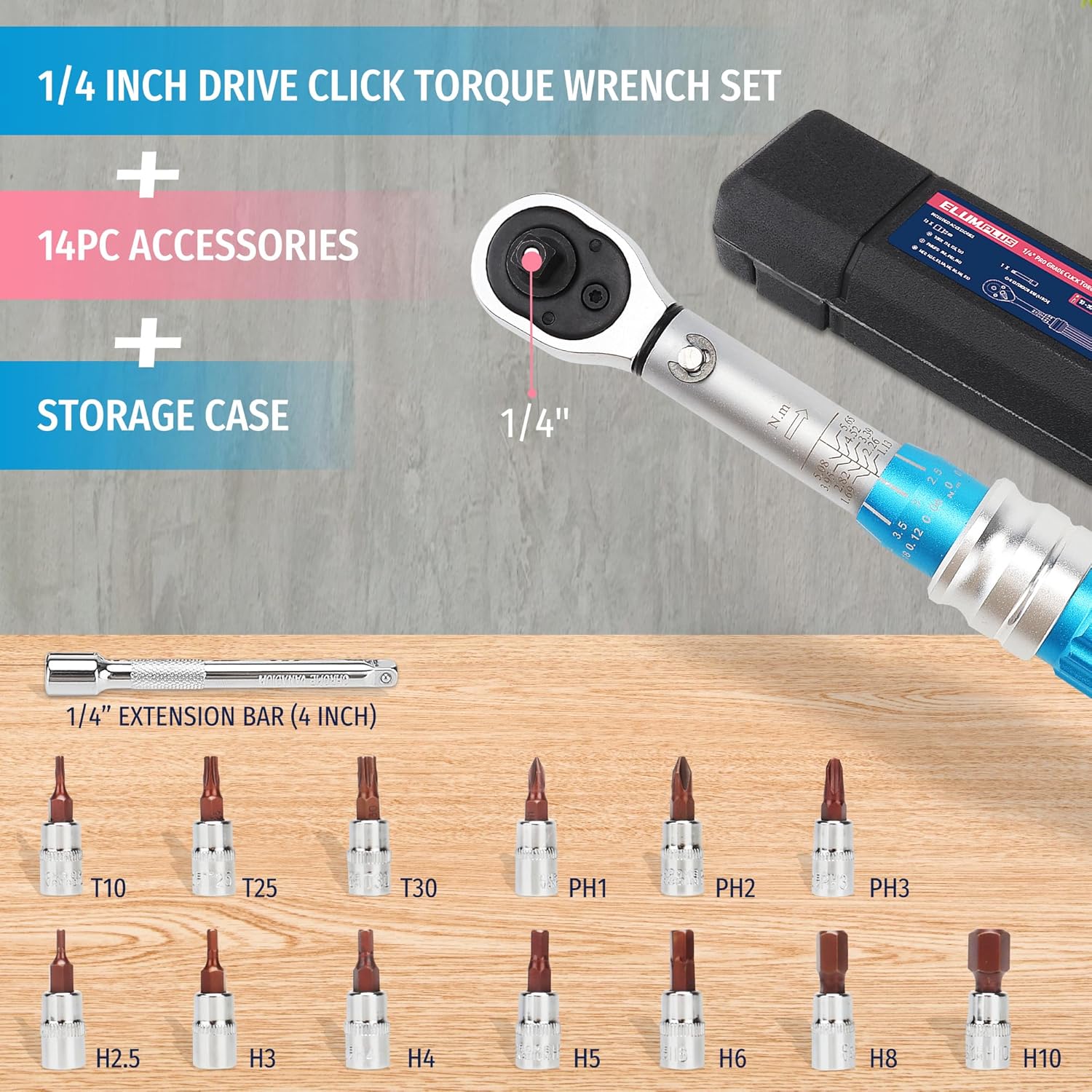 PRIDE&CRAFT 1/4 Torque Wrench Set 10-50 IN.LB (1-6NM) | Click Torque Wrench For Bicycle,Scope Mounting, Gunsmithing and Maintenance