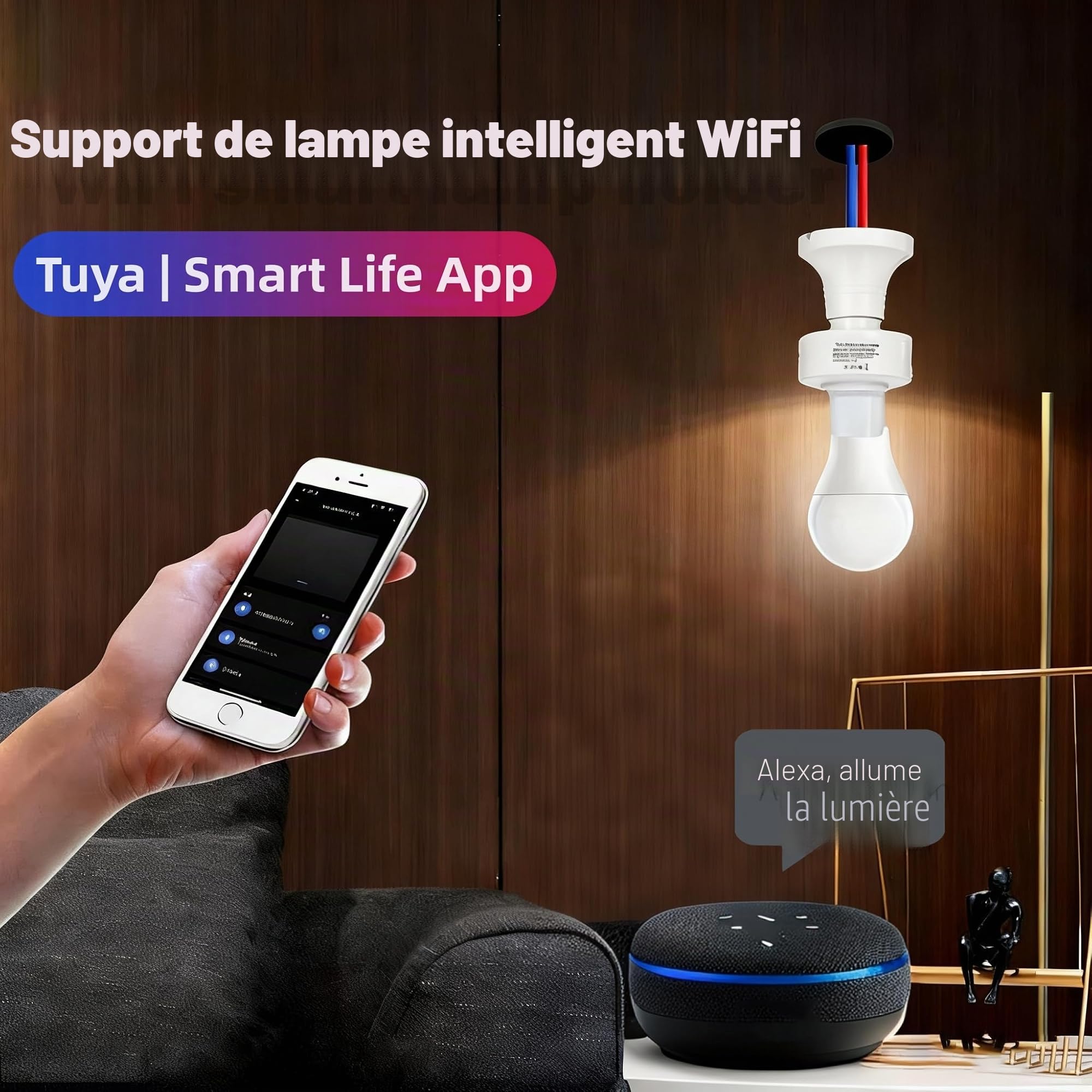 QIACHIP Douille connectée wifi Intelligente Interrupteur E27 Base d'ampoule, Lampe à télécommande sans fil, Tuya Smart Life App Control,Compatible avec Alexa,Max.500W