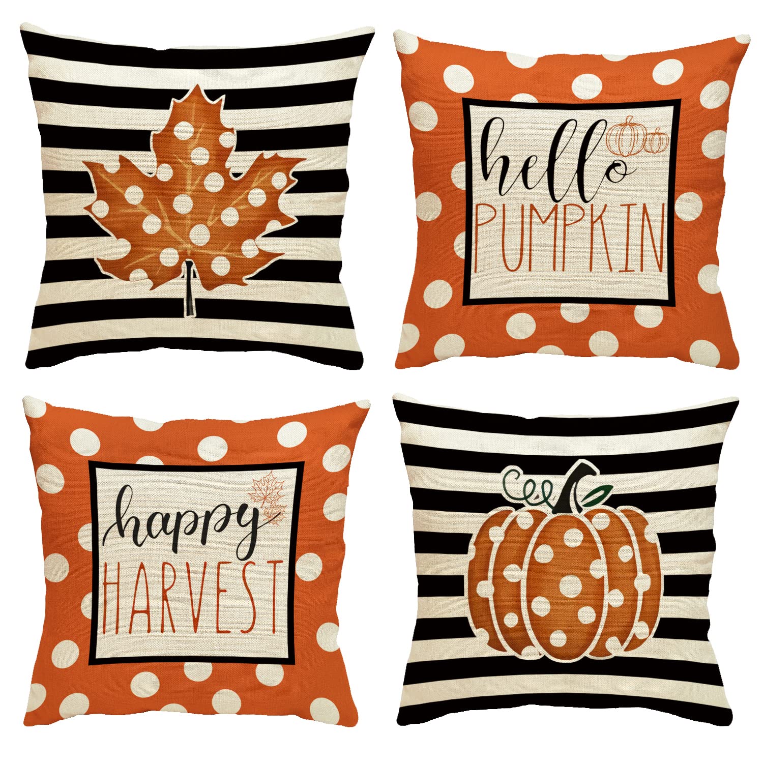 DESIHOM Thanksgiving Fall Throw Pillow Covers 18x18 Inch Set of 4 Fall Decorations for Home Hello Pumpkin Buffalo Plaid Autumn Throw Pillow Covers