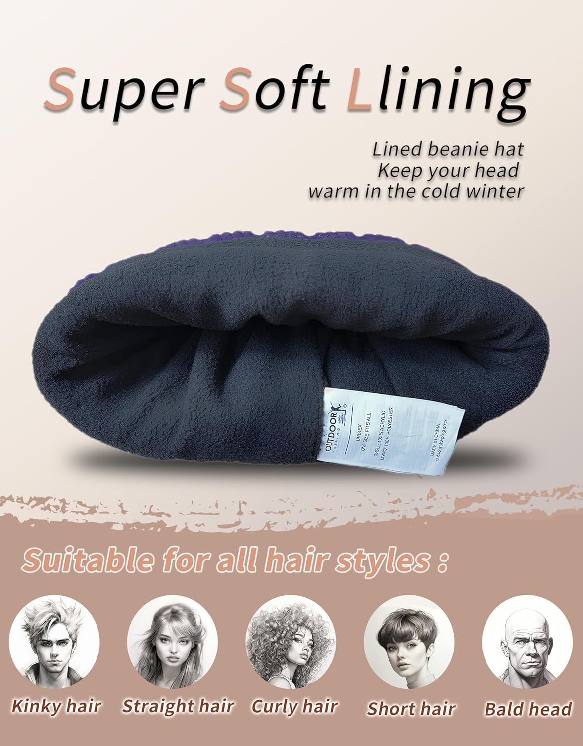 OUTDOOR SHAPING Fleece Lined Knit Cuffed Beanie Winter Hats for Women Men Soft Ski Skull Cap - Image 4