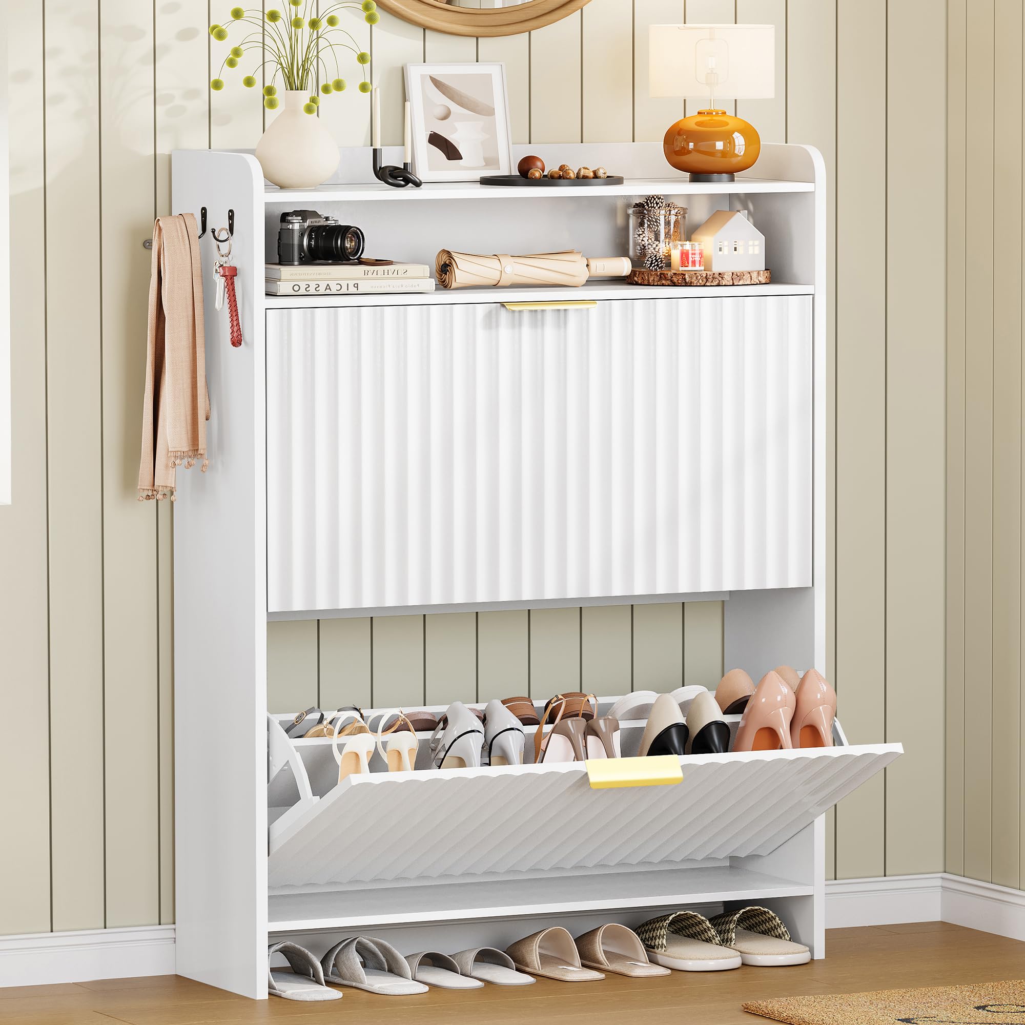Kotascoy Mueble Zapatero Entrada Recibidor con 2 Cajones Abatibles