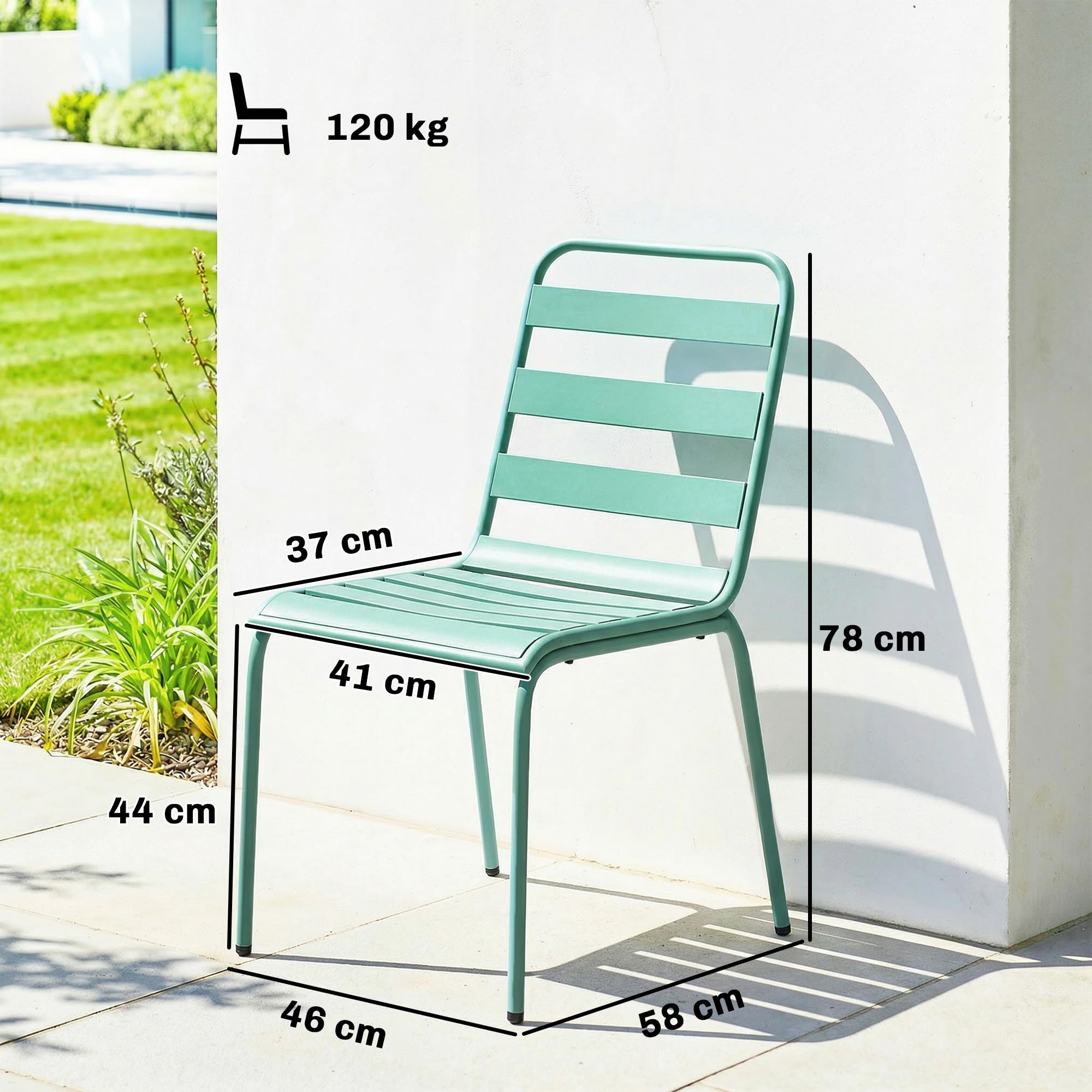Outsunny Lot de 2 Chaises de Jardin, Empilables en Métal, Balcon, Vert | Chaises pour Salle à Manger Extérieure, Mobilier d'Extérieur pour Jardin