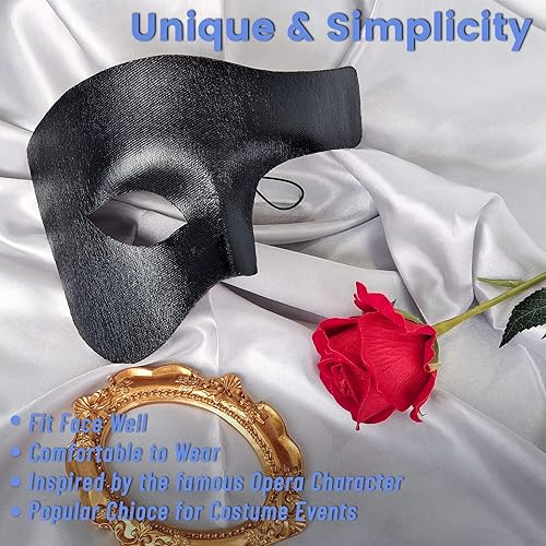 Miniatura 5 de HyperFun Máscara de mascarada para hombre, fantasma de la ópera, máscara veneciana de cuero suave, para fiestas temáticas