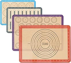 Sapid 4 Pieces Silicone Baking Mats with Measurement, Resuable Non-Stick Silicon Baking Sheet Liners for Oven Pan, Macaron/ Cookies Making, Heat- Resistance Countertop Mat (2 Half + 2 Quarter Sizes)