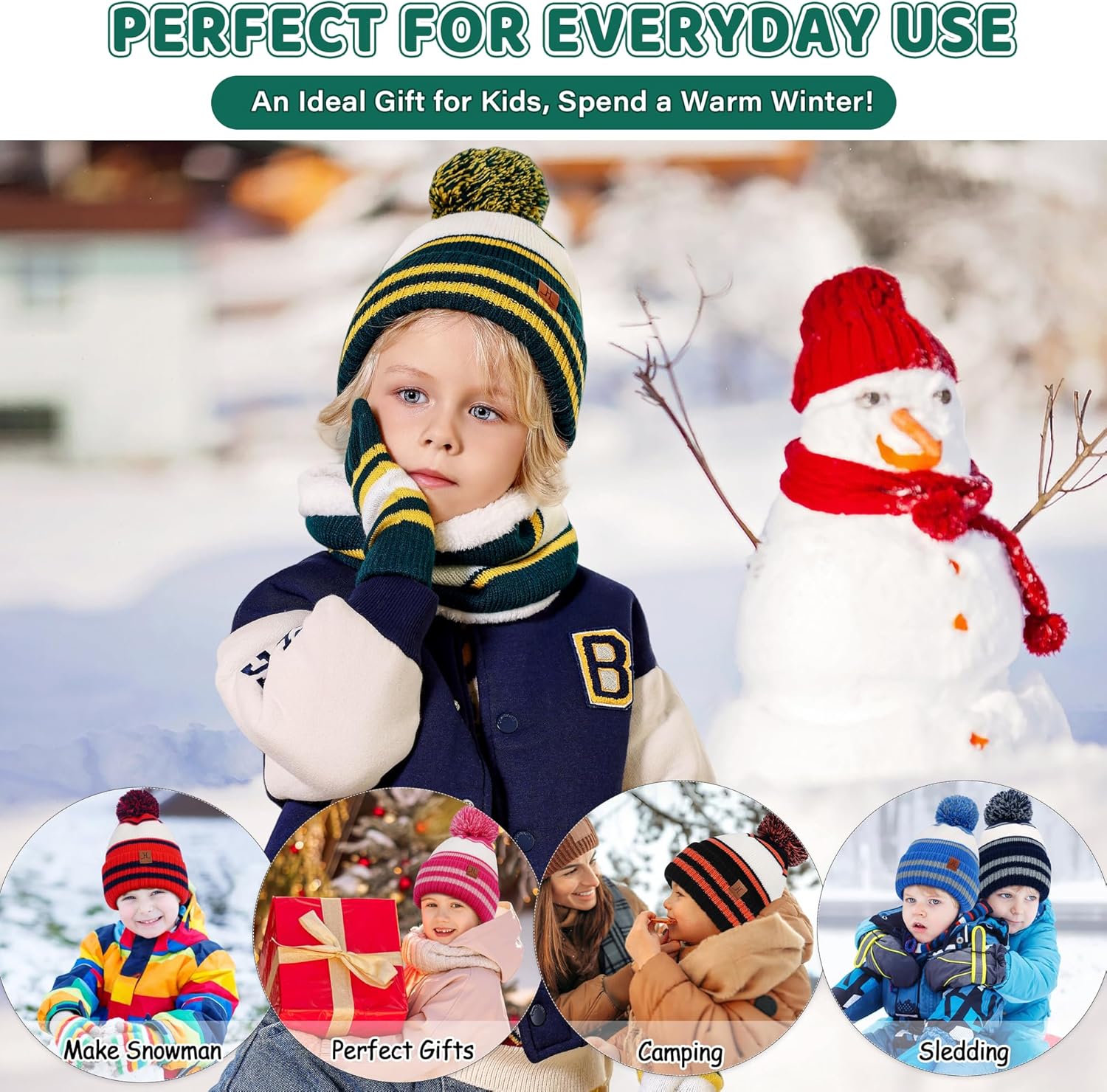 Kids Toddler Winter Hat Gloves Infinity Scarf Set Warm Beanie Hats Neck Warmer with Fleece for Boys Girls Age 2-7 Baby Gifts - Image 6