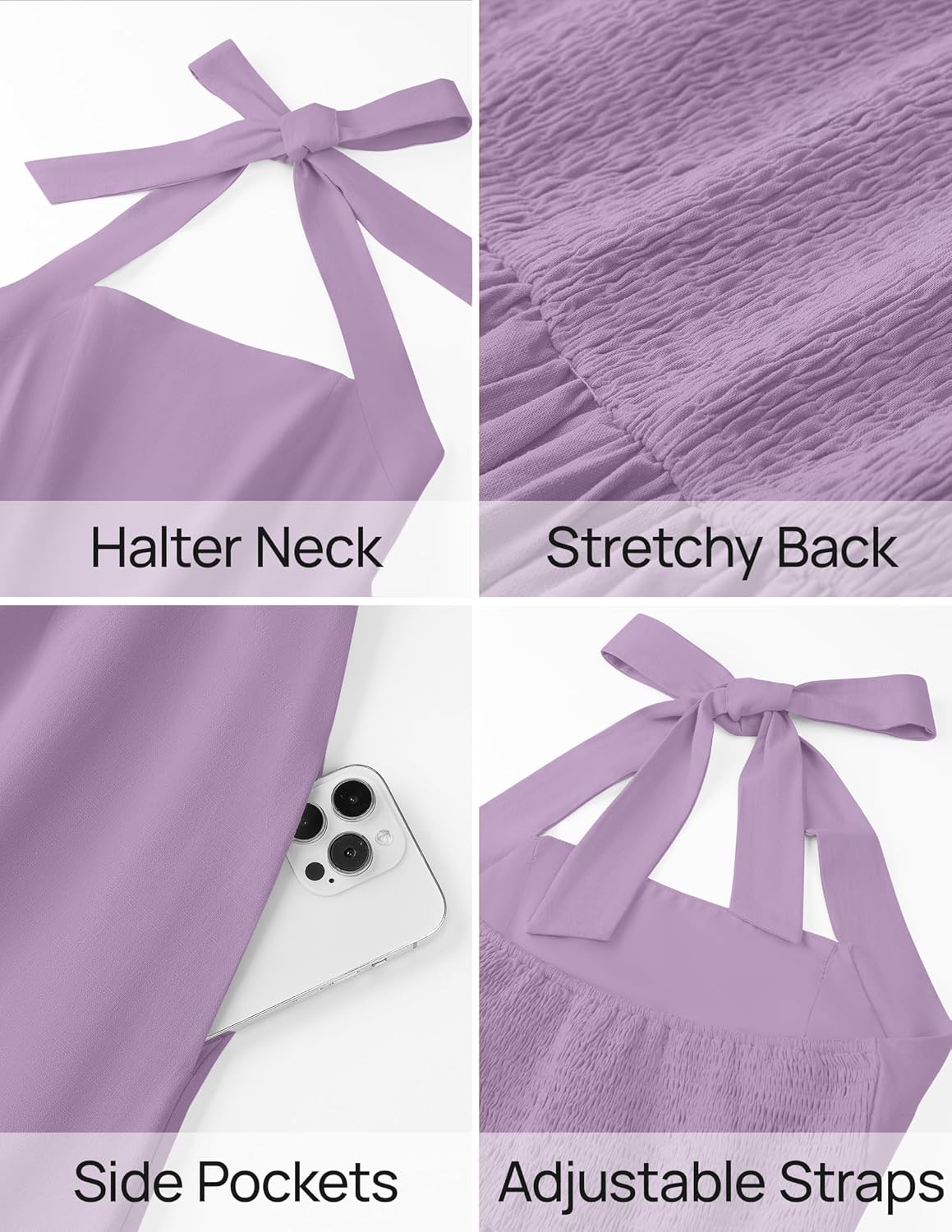 ZESICA Women's Summer Sleeveless Halter Midi Dress 2026 Off Shoulder High Waist Flowy Beach Wedding Guest Long Dresses - Image 7