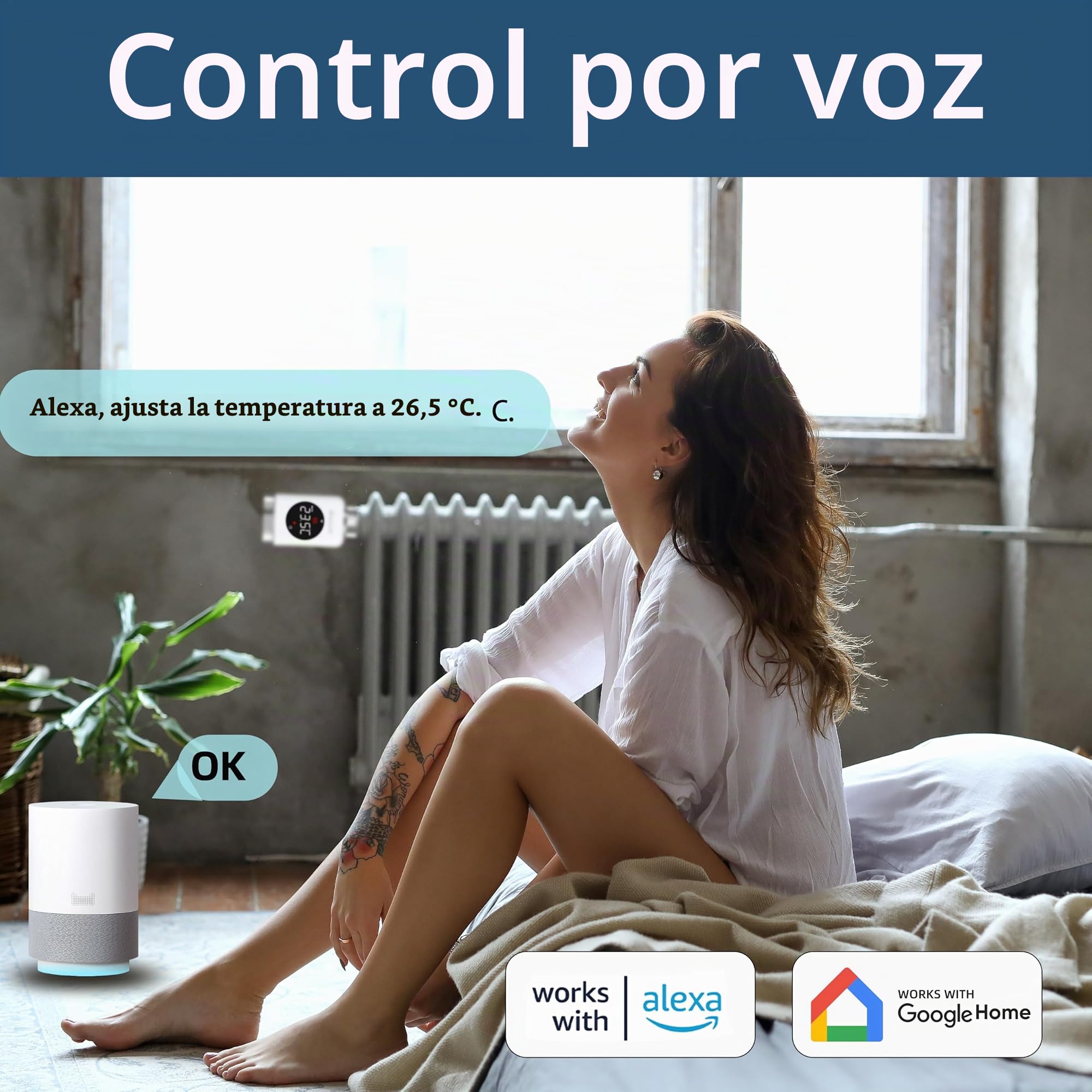 SALCAR Pack de 3 Cabezal Termostático TRV801W WiFi Termostato Calefaccion Compatible con Amazon Alexa & Google Assistant Programable Tuya Termostato para Radiador sin Puerta de Enlace Adicional