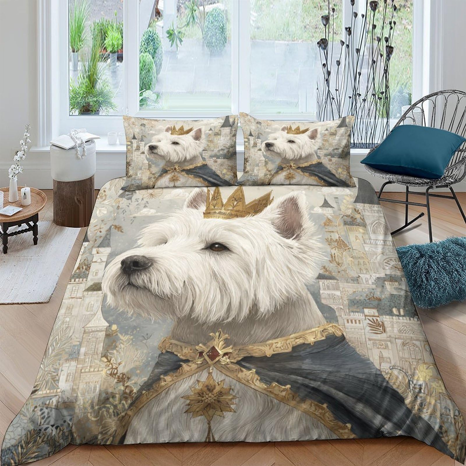 Ctjqhvkz Style-8 3D Printed Royal Dog Portrait Fitted Sheet Microfiber Soft Gold Crown Bed Cover For Bedroom Guest Room Decor Single（135X200cm）