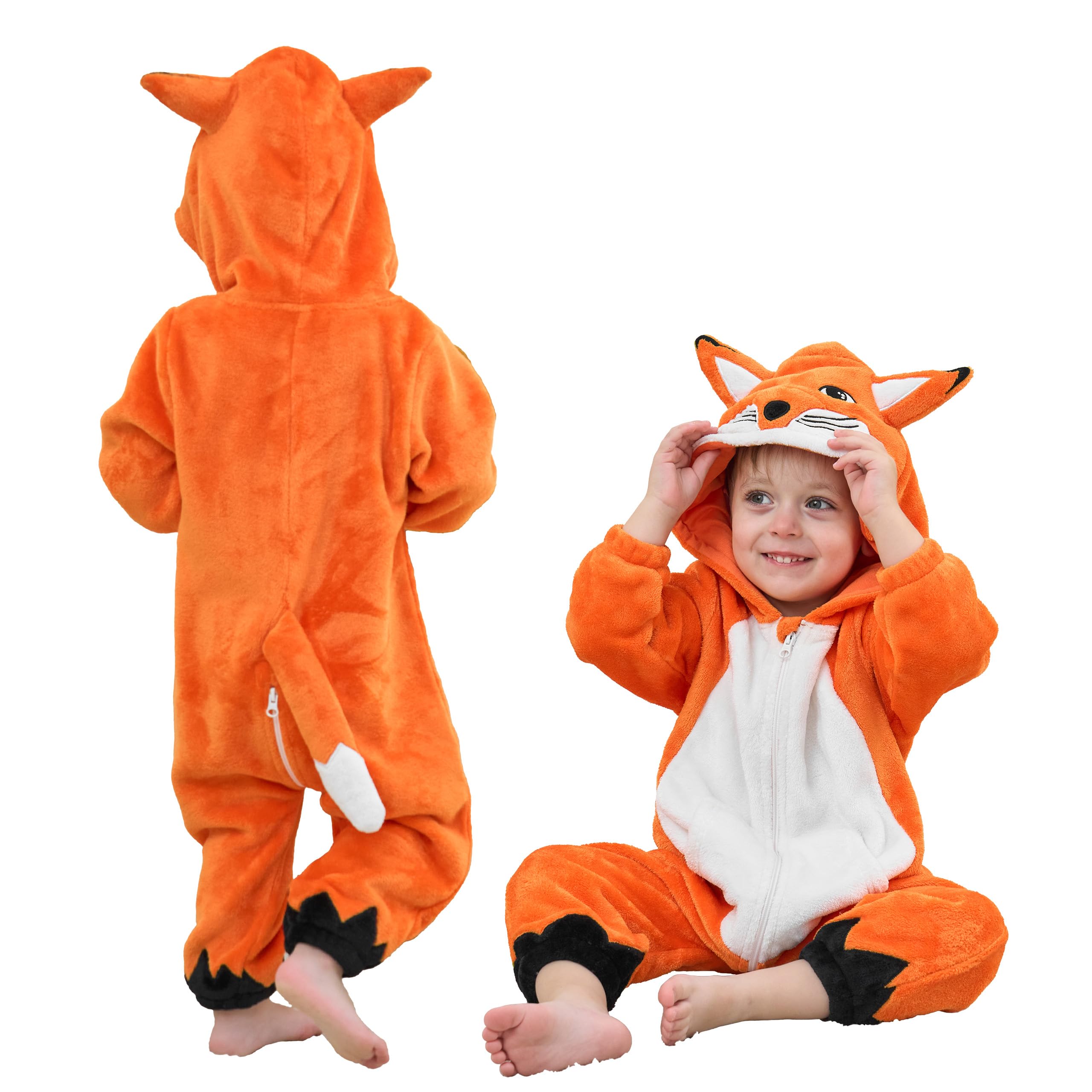 LOLANTA Costume Animale Unisex per Bambini, Tutina in Flanella Morbida con Cappuccio, Vestiti Animale Carnevale Bambino, 1-5 Anni