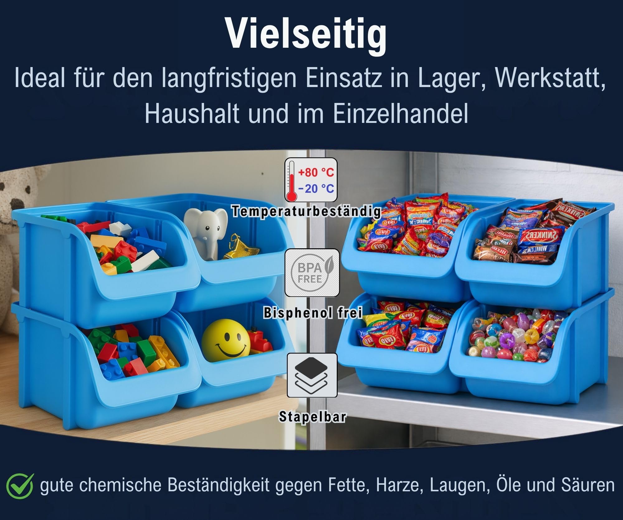 Hünersdorff 30 x box di stoccaggio - SET in formato 1 - in polipropilene (PP) - ideale per sistemi di organizzazione e smistamento, pannelli a parete, scaffalature mobili, scaffali per officina - blu