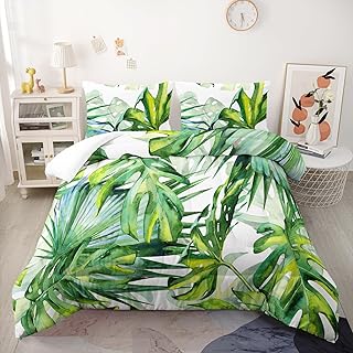 Tropical Plants Bedding Set Full Size for Kids - Green Plant Leaf Tie Dy...