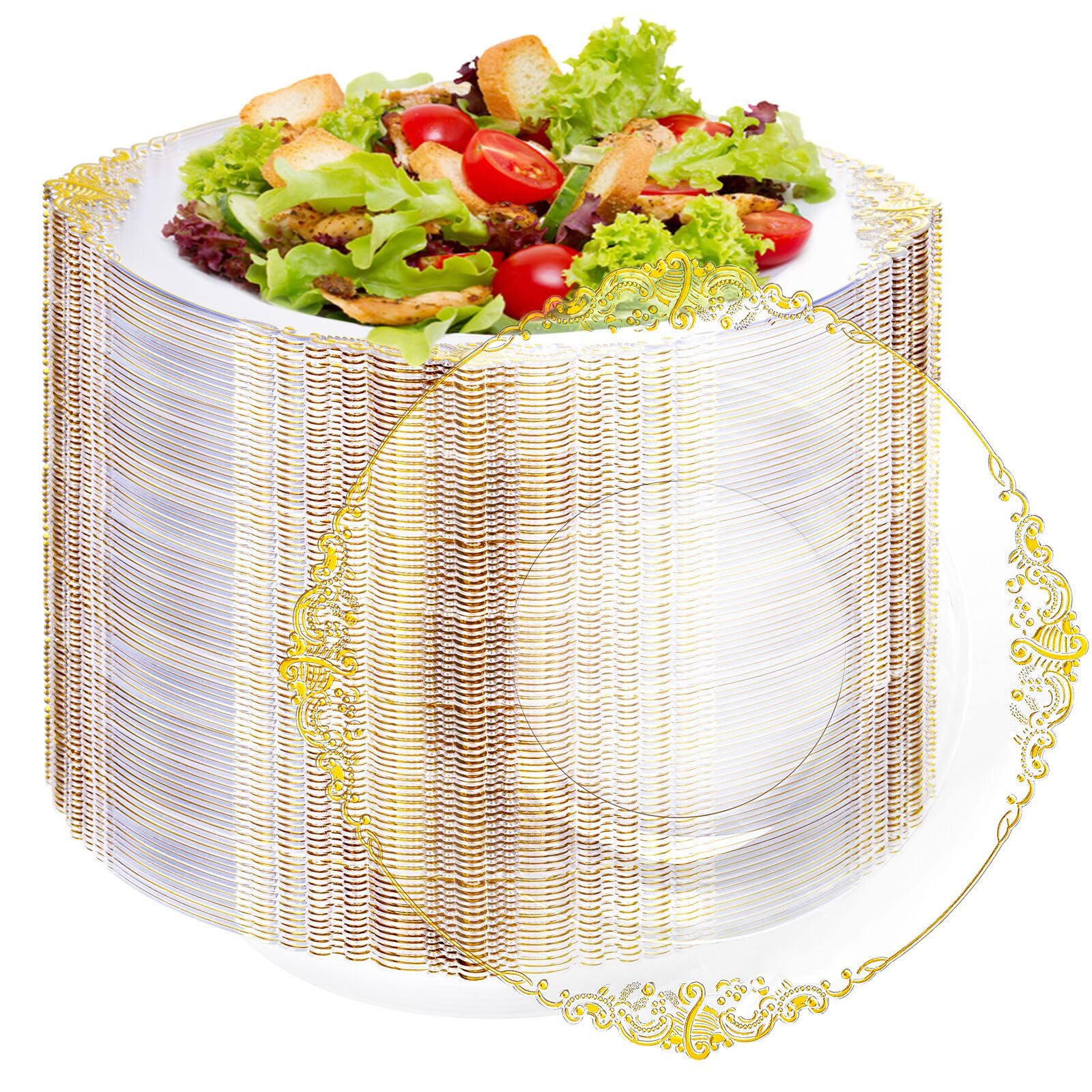 Photo 1 of Joyido 100PCS Clear Gold Plastic Bowls - 12 oz Clear Disposable Salad Bowls - Heavy Duty Disposable Soup Bowl - Fancy Plastic Ice Cream Bowl for Weddings, Parties, Dinners, Picnics,
