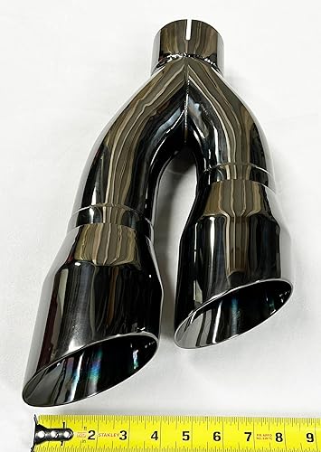 Miniatura 7 de Punta de escape 4.00" doble salida 16.00" largo 3.00" entrada ángulo inclinado negro cromo grafito 304 inoxidable WDWD304016-300-GB-SS Wesdon Punta