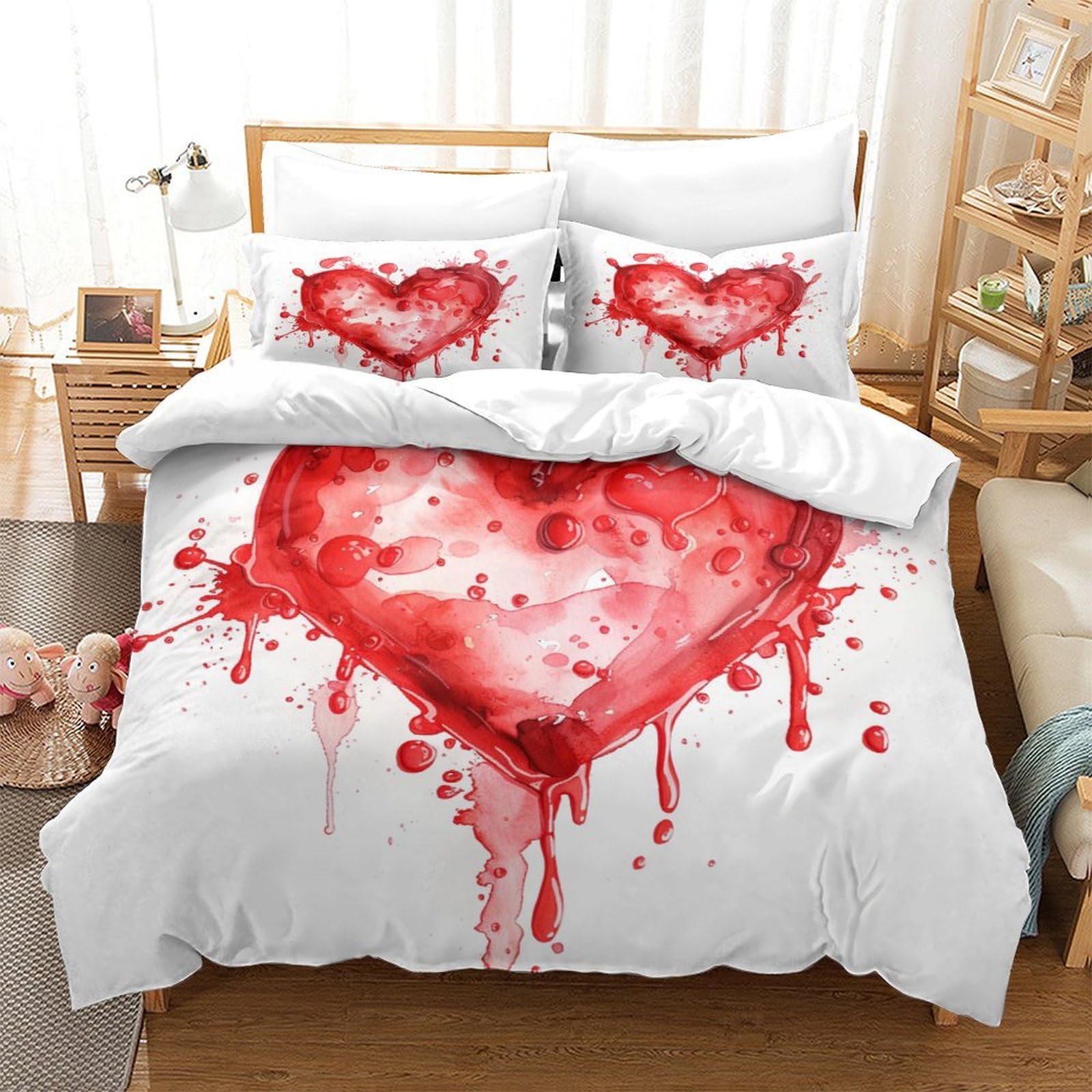 P1s9u7w5y Heart Splash 3D Printed Artistic Heart 3Pcs Duvet Cover Set Microfiber Love Pattern Bedding Set King（220X240cm）