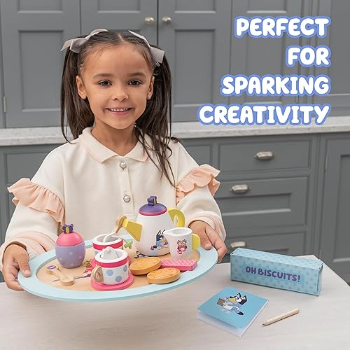 Miniatura 10 de 8th Wonder Wooden Bluey Toys - Estuche de transporte de picnic, 30 piezas de cesta de picnic con cubiertos y accesorios de alimentos, juguetes