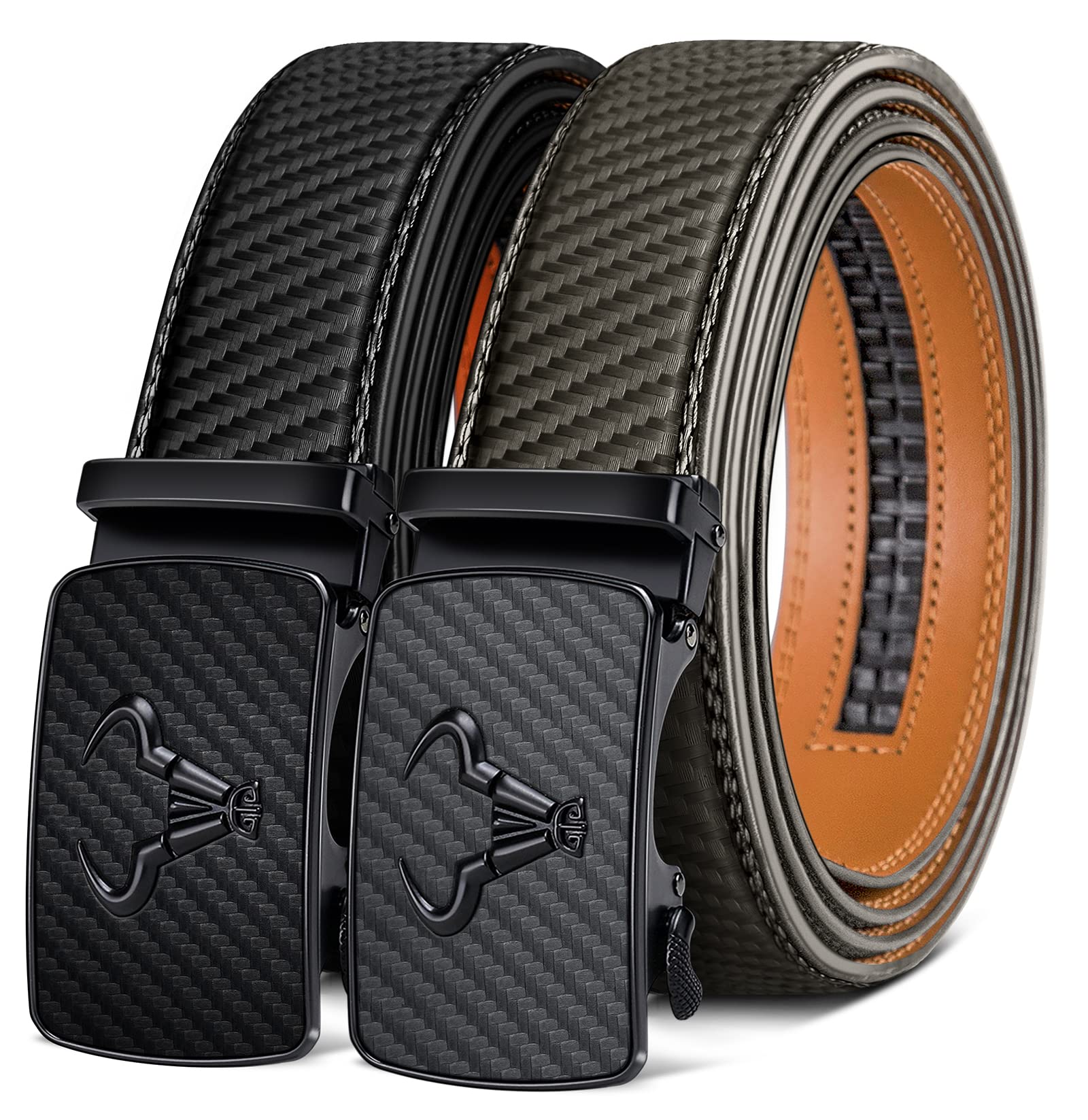 BULLIANT Gürtel Herren 2er, Gürtel Ratsche Automatikschließe Ledergürtel für Herren Verstellbar 35mm Breit mit Geschenkbox