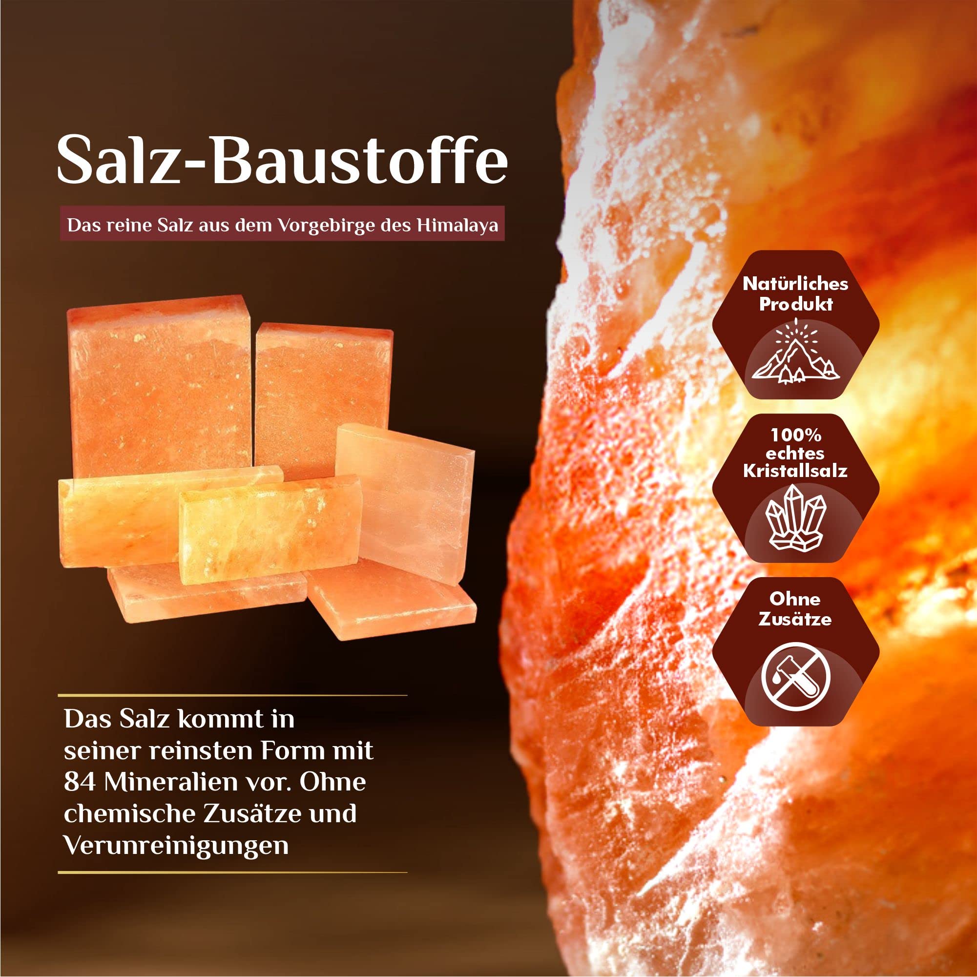 SalNatural Salzfliese aus Kristallsalz. 20x10x2.5 cm Salzstein für Sauna, Salzräume, Salzgrotten. Beleuchtete Salzwand im Wellness- und Wohnbereich,Sauna & Infrarotkabinen (20)