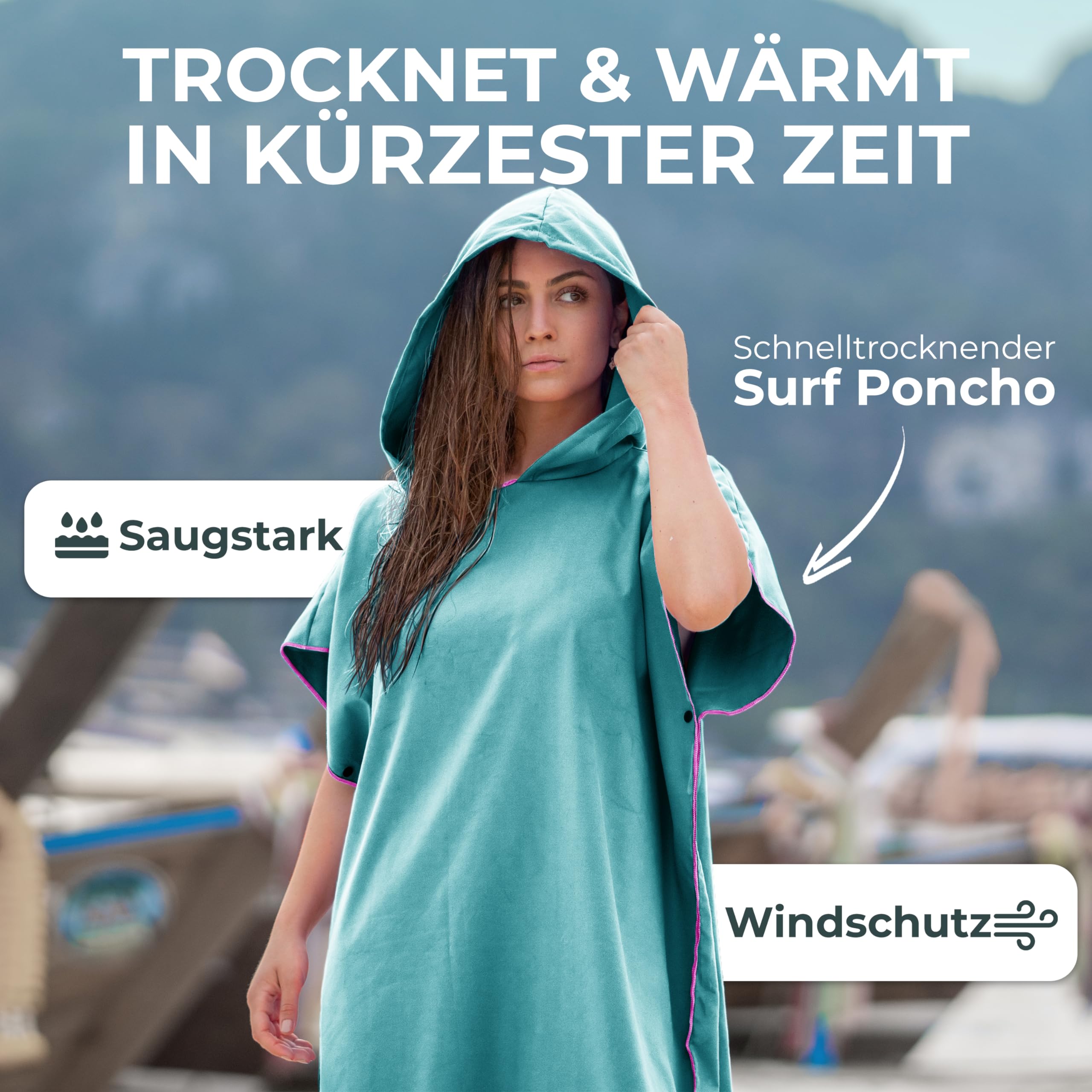 NirvanaShape Handtuch-Poncho für Erwachsene, Umziehhilfe & Handtuch zugleich, Surf-Poncho mit Quick-Dry Funktion, Ideal auf Reisen zum Surfen, Camping, Sauna, Schnorcheln, Strand