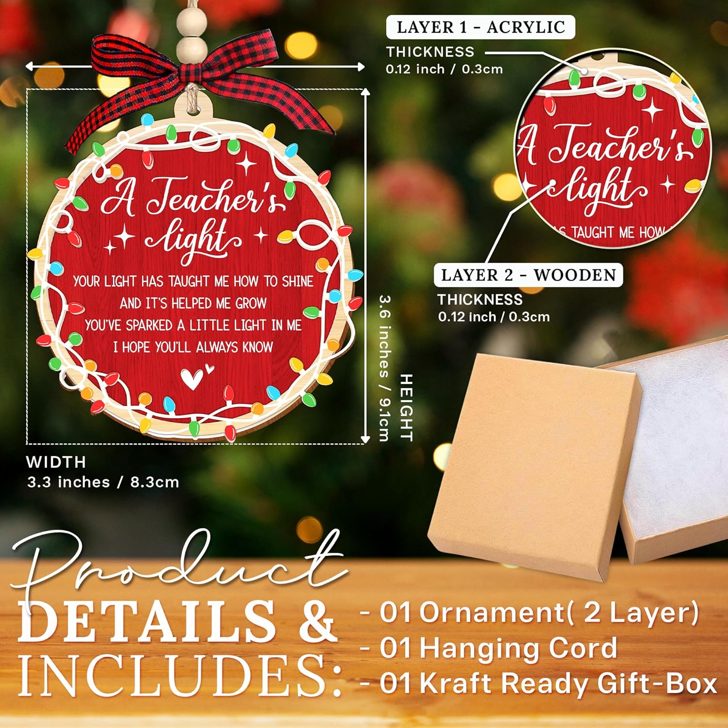 HEXMOZ Teacher Christmas Ornament - Teacher Xmas Gifts - Teachers Ornament 2025 for Preschool, Kindergarten, Daycare Teachers - Thank You, Appreciation Gift Ideas - Xmas Ornaments Decorations 2025 - Image 2