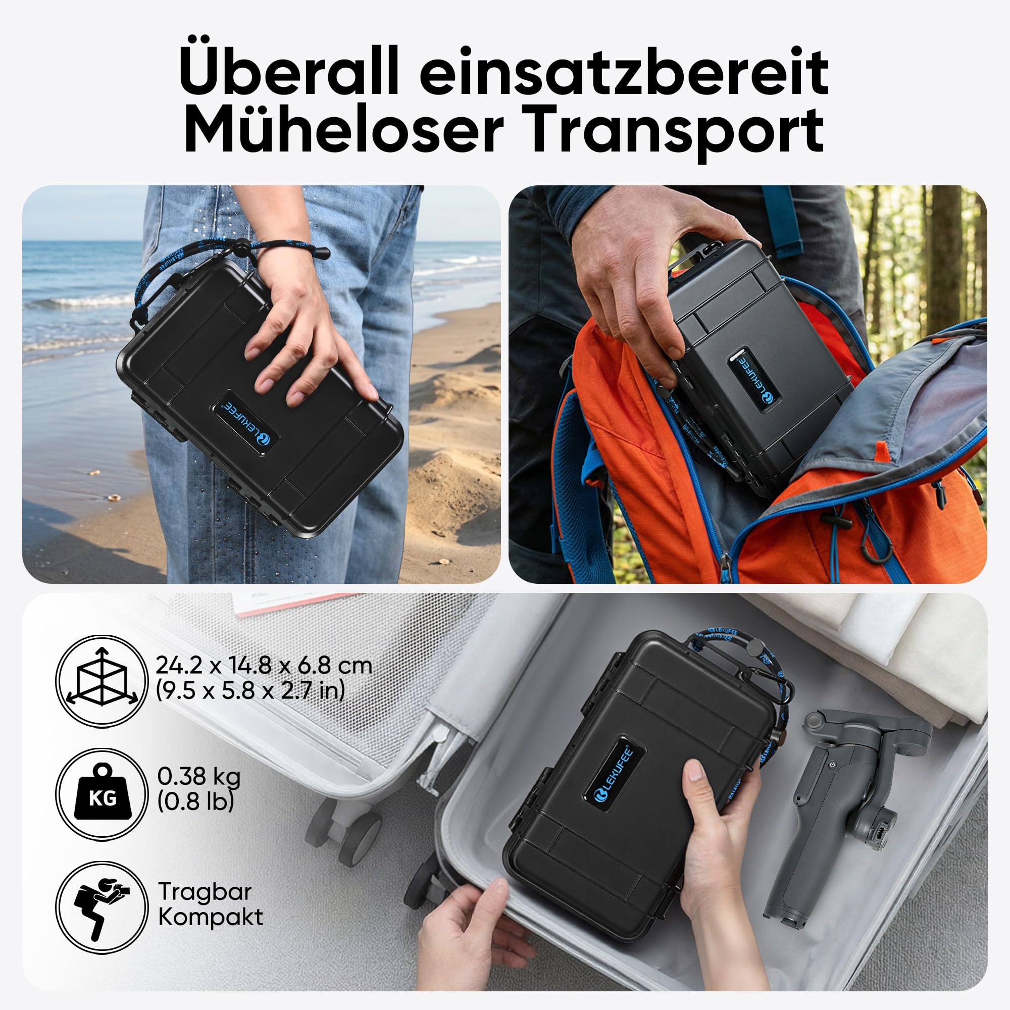 LEKUFEE Reise-Wasserdichter Aufbewahrungskoffer für DJI Osmo Mobile 8P Gimbal-Stabilisator und weiteres Zubehör (nur Tasche)