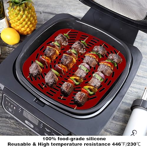 Miniatura 6 de KINLYBO Forros de silicona reutilizables para freidora de aire y 3 alfombrillas resistentes al calor compatibles con parrilla Ninja Foodi 5 en 1