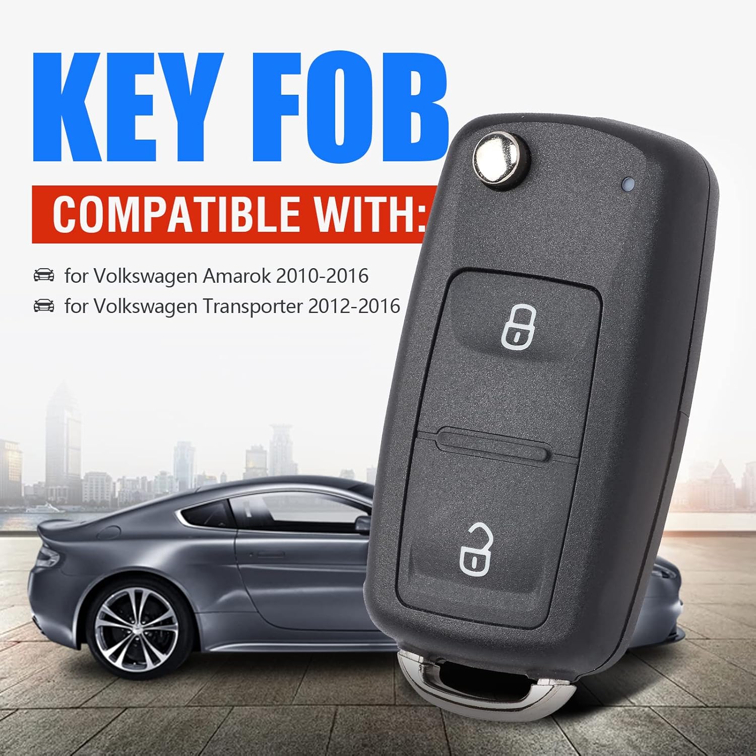 Keymall Flip Key Fob Keyless Entry Remote for VW volkswagen Transporter Amarok 2010 2011 2012 2013 2014 2015 2016 ID48 Chip 315/433Mhz 2Buttons P/N:7E0837202AD 5K0831202AD