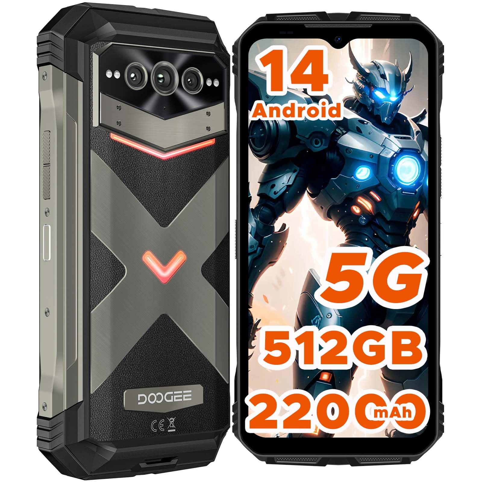 DOOGEE VMAX Pro 5G Rugged Smartphone 2024, 32(12+20) GB + 512GB(TF 2TB), 22000mAh Batteria, Android 14 Telefono Indistruttibile, 108MP AI Fotocamera 6,58" FHD+ 120Hz, Impronte Digitali NFC/OTG