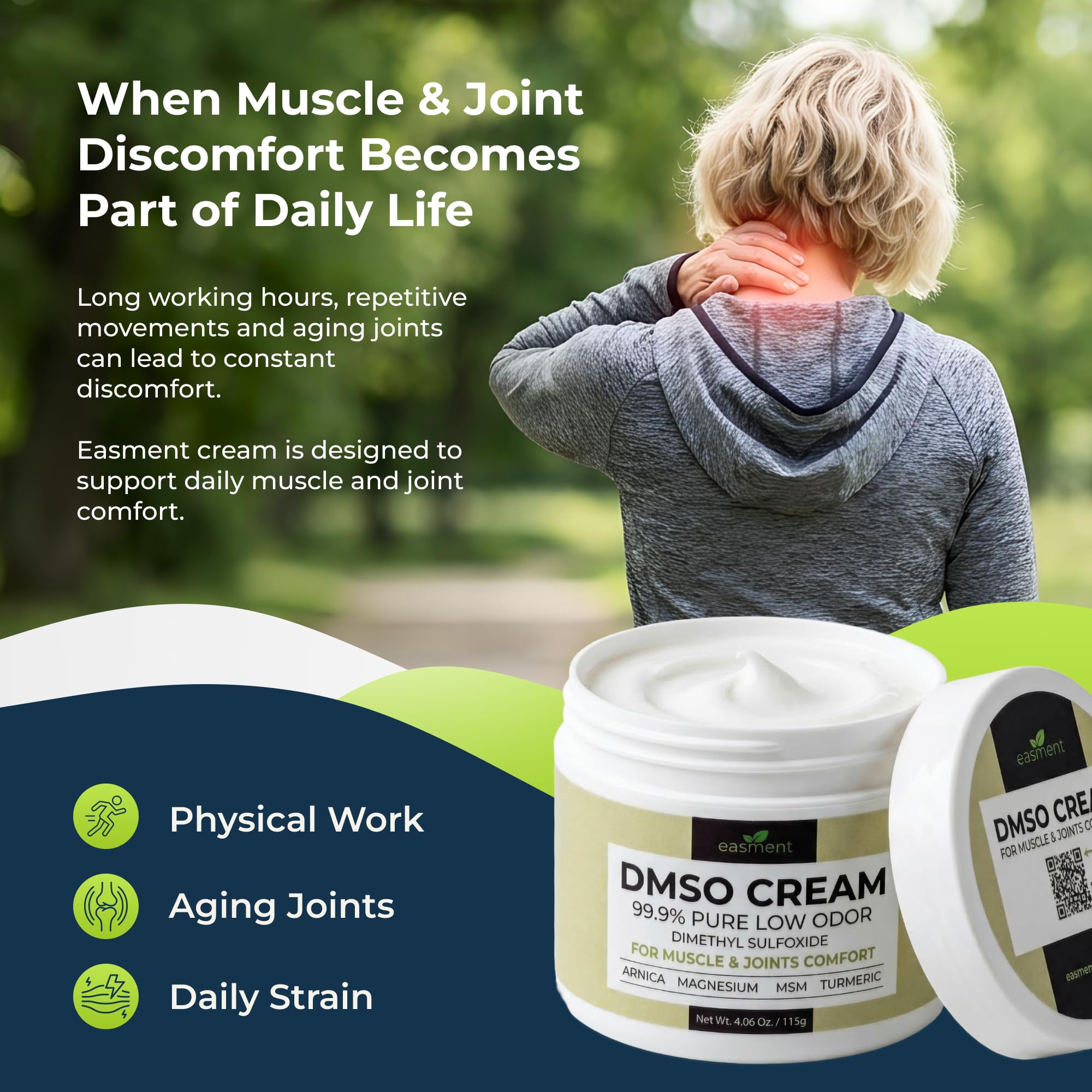 DMSO Cream 99.9% Pure Pharmaceutical Grade for Topical Muscle & Joint Comfort with MSM, Arnica & Magnesium - Support for Knees, Back, Shoulders and Workout Muscle Recovery - 3