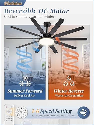 Miniatura 7 de Ventiladores de techo grandes de 65 pulgadas con luces y control remoto, ventilador de techo negro para exteriores con 10 aspas, luz LED de 32 W, 3