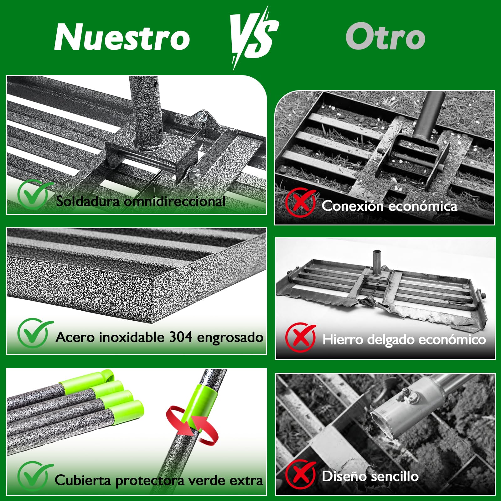 Rastrillo Nivelador de Césped 76x25 cm | Mango Ajustable de 185 cm | Rastrillo de Nivelación Pesado y Resistente | Para Nivelar Tierra, Arena y Césped | Ideal para Jardín, Césped y Campo de Golf