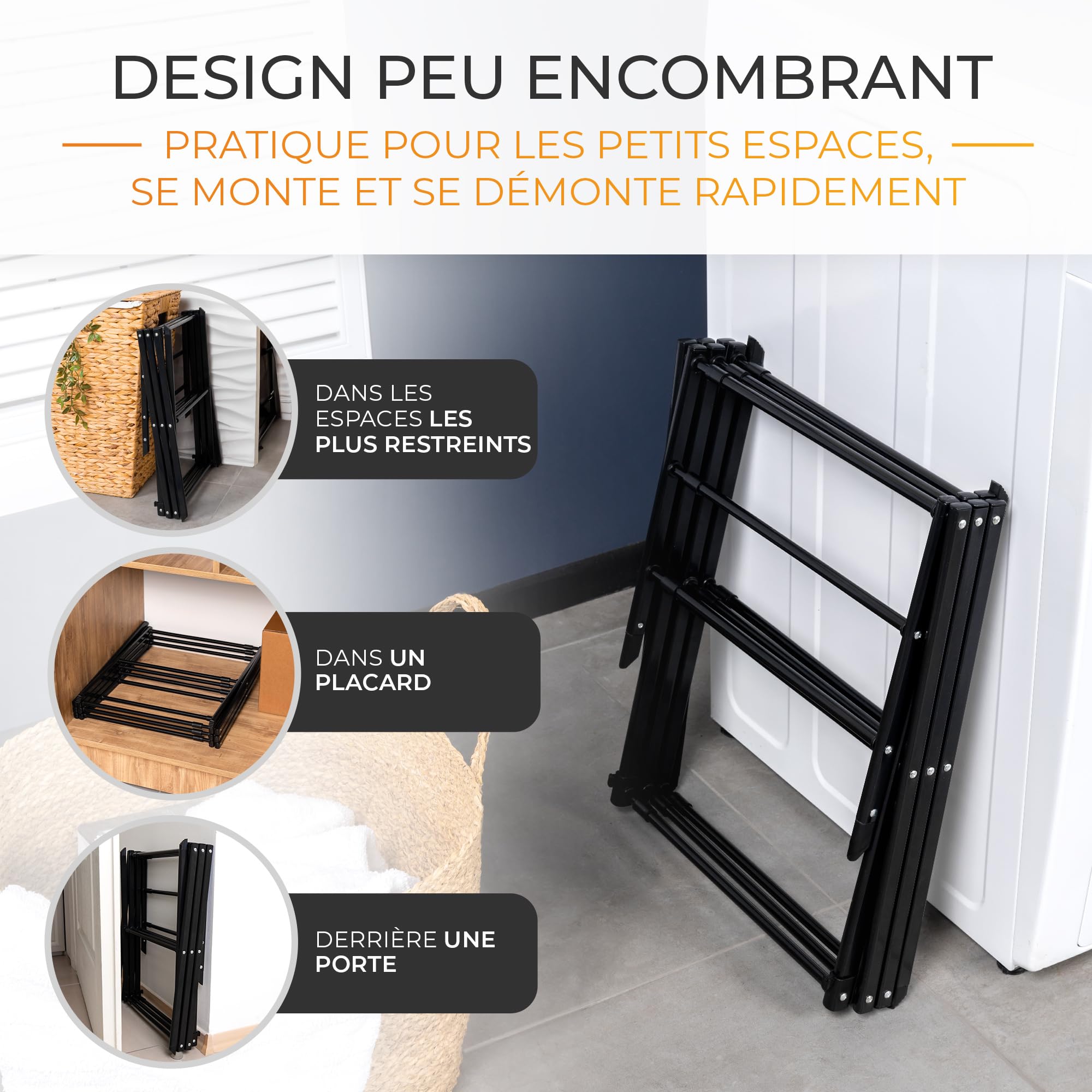 Etendoir Linge Interieur Pliable - Sechoir a Linge Extensible, Robuste & Peu encombrant, 6 Niveaux avec 11 Barres, Tour à Linge Pliable et Extensible, seche Linge Durable, Blanc