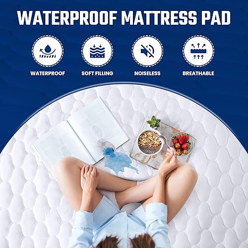 Miniatura 5 de Utopia Bedding Protector de colchón impermeable, protector de colchón Queen, funda acolchada que se estira hasta 16 pulgadas de profundidad (blanco)