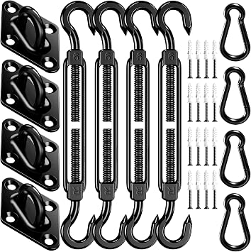 Sun Shade Sail Hardware Kit 6 Inch 304 Stainless Sunshade Hardware for Rectangle & Triangle Shade Sail Installation, 44 Pcs Heavy Duty Canopy Accessories for Sun Shades Outdoor Patio Garden Backyard