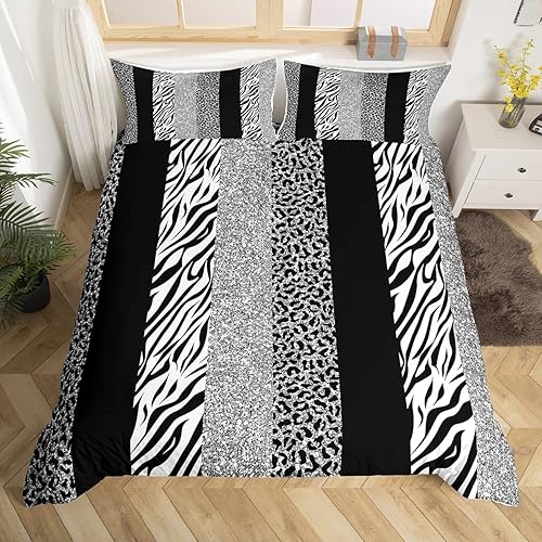Miniatura 4 de Juego de funda de edredón de leopardo, tamaño Queen, diseño rústico de piel de cebra y guepardo, decoración de habitación de niñas y mujeres, funda