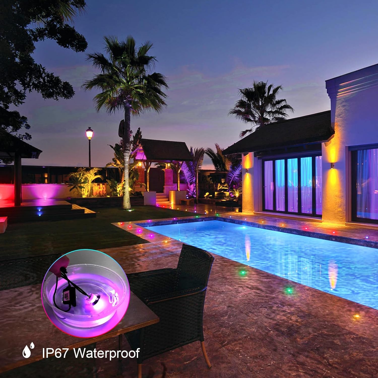 Sumaote LED Deck Lights Kit Multicolor, 20Pack 1.22" Smart RGBW+IC Recessed Low Voltage Deck Light, IP67 Waterproof 12V Step Lights Outdoor for Garden Yard Path Landscape Decor