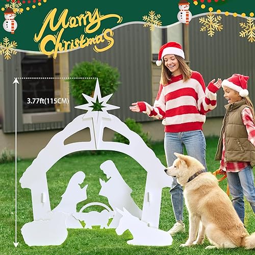 Miniatura 6 de Belén para exteriores  Grandes juegos de Belén de Navidad 3D con focos, decoración de 3.8 pies, decoración de la familia sagrada de 45 pulgadas para