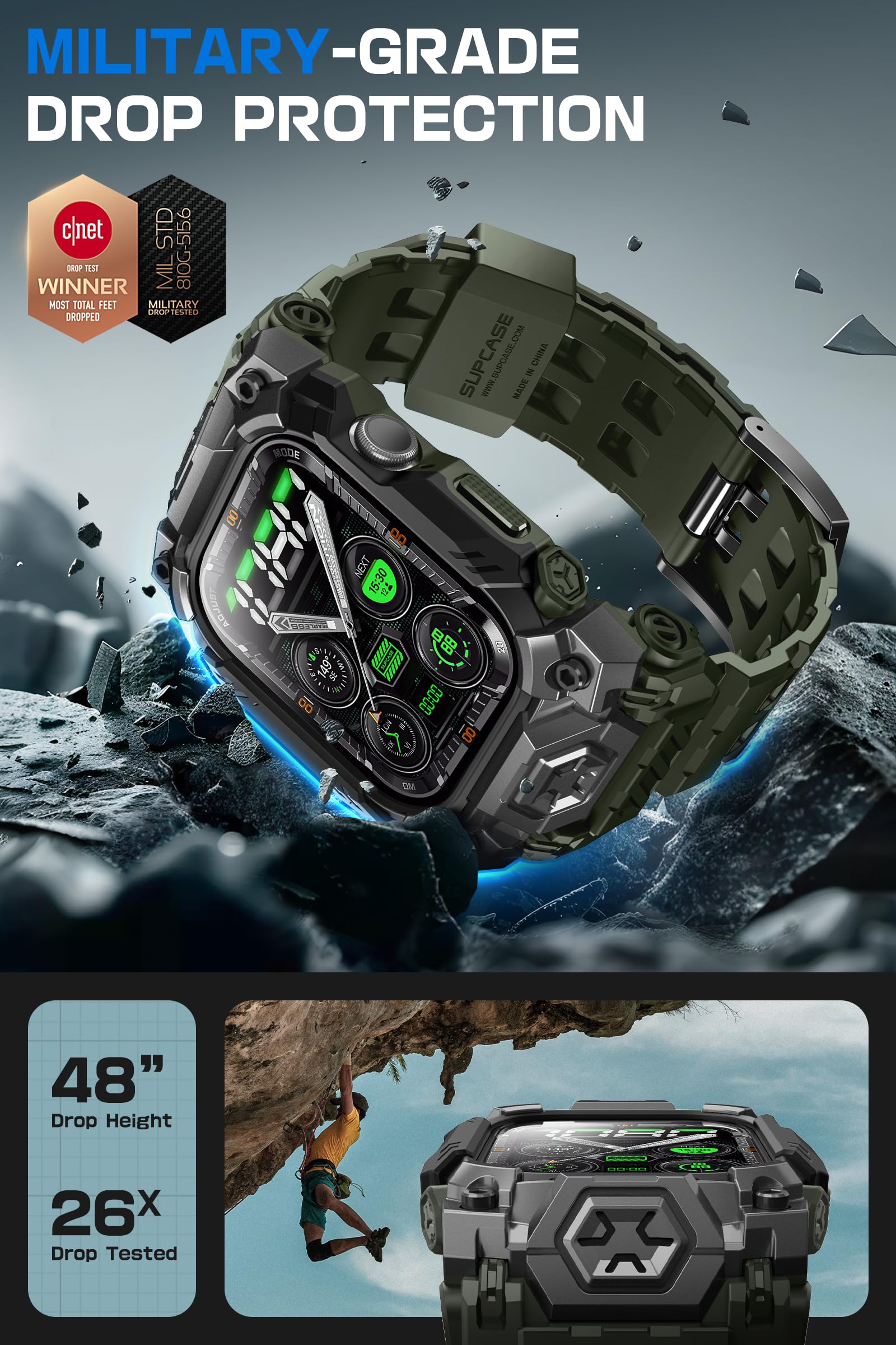 SUPCASE Funda para Apple Watch 11/10 de 46 mm con correa (mineral de escarabajo unicornio), antiarañazos, protección de grado militar, funda resistente deportiva para hombre con correa ajustable
