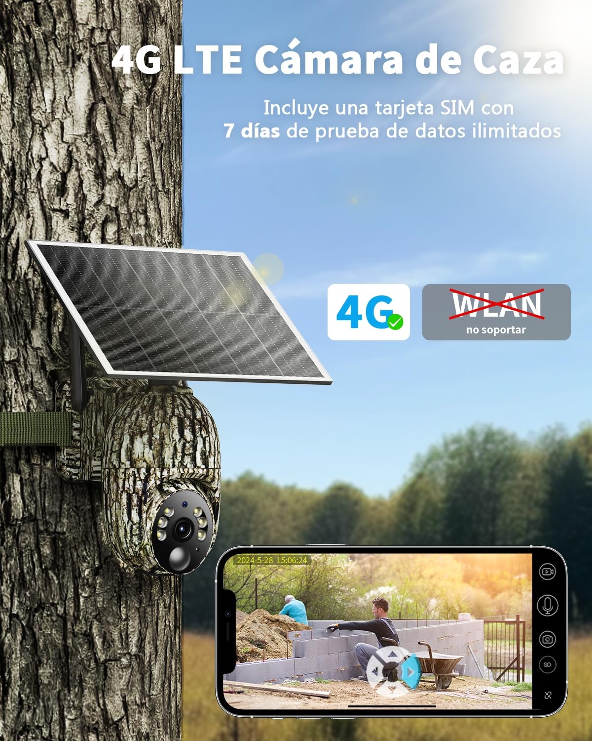 Fototrappola con SIM, 4G LTE Fotocamera da Caccia con Scheda SIM, 2K Video Telecamera Esterna con Pannello Solare, Visione Notturna a Colori, Rilevamento PIR, IP66 (2PCS)