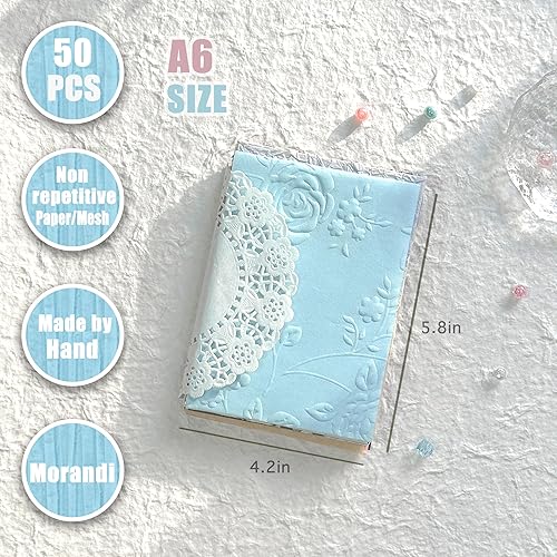 Miniatura 10 de Aromoty 50 piezas de papel de recortes hecho a mano, papel texturizado Morandi A6, hoja de malla de tela de morera, mezcla de papel especial para