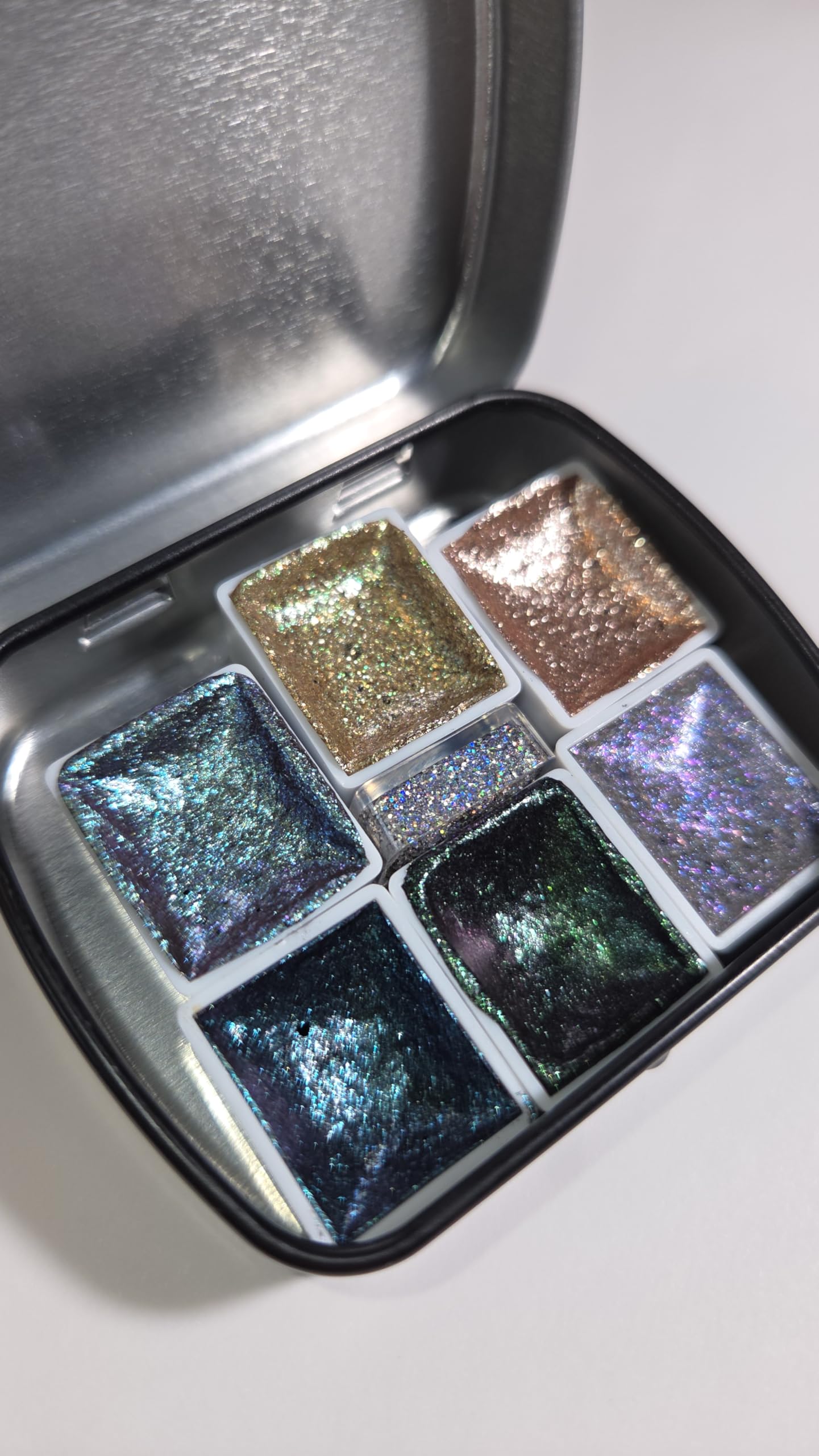 Holografische Glitter Aquarellfarbe, Glitzer Aquarell für besondere Highlight Glitzer Wasserfarben Holografische Farbe 1/2 Pfanne Metalliceffekt Aquarellfarbe (Aquarius Holo set)