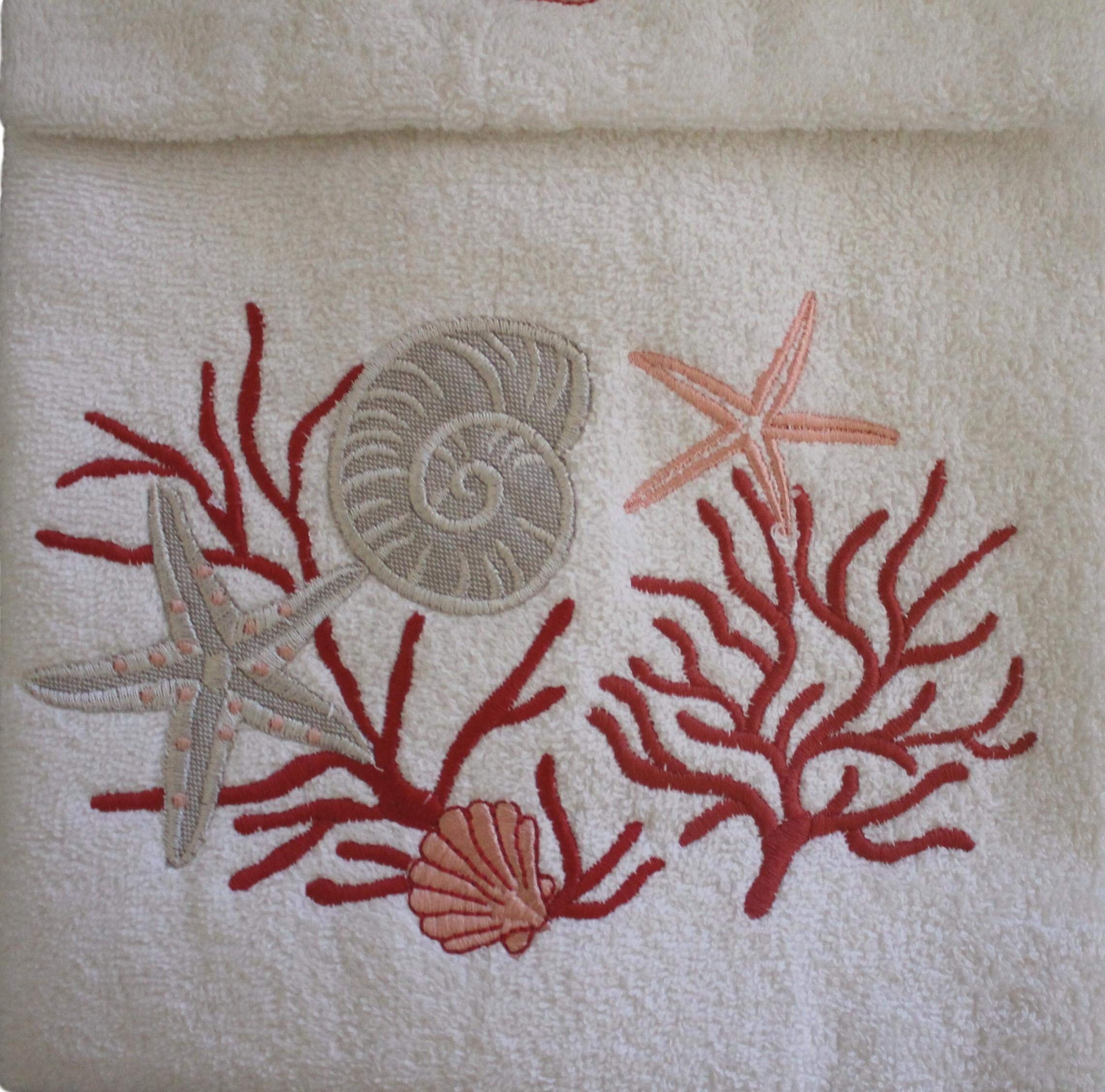 RICAMI FIORENTINI BALDI Coppia Spugna con Ricamo Conchiglie Cotone 100% Made in Italy (Rosso)