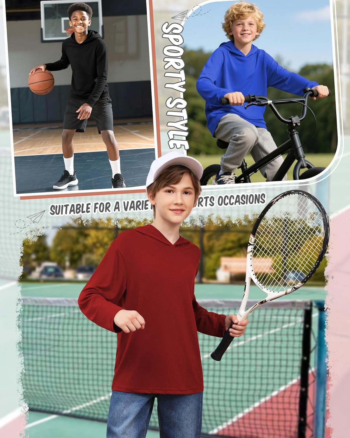 3 Pack Boys Long Sleeve Hoodies Kids Comfy Active Athletic Workout Sweatshirts Casual Pullover Shirts (Ages 6-18) - Image 2