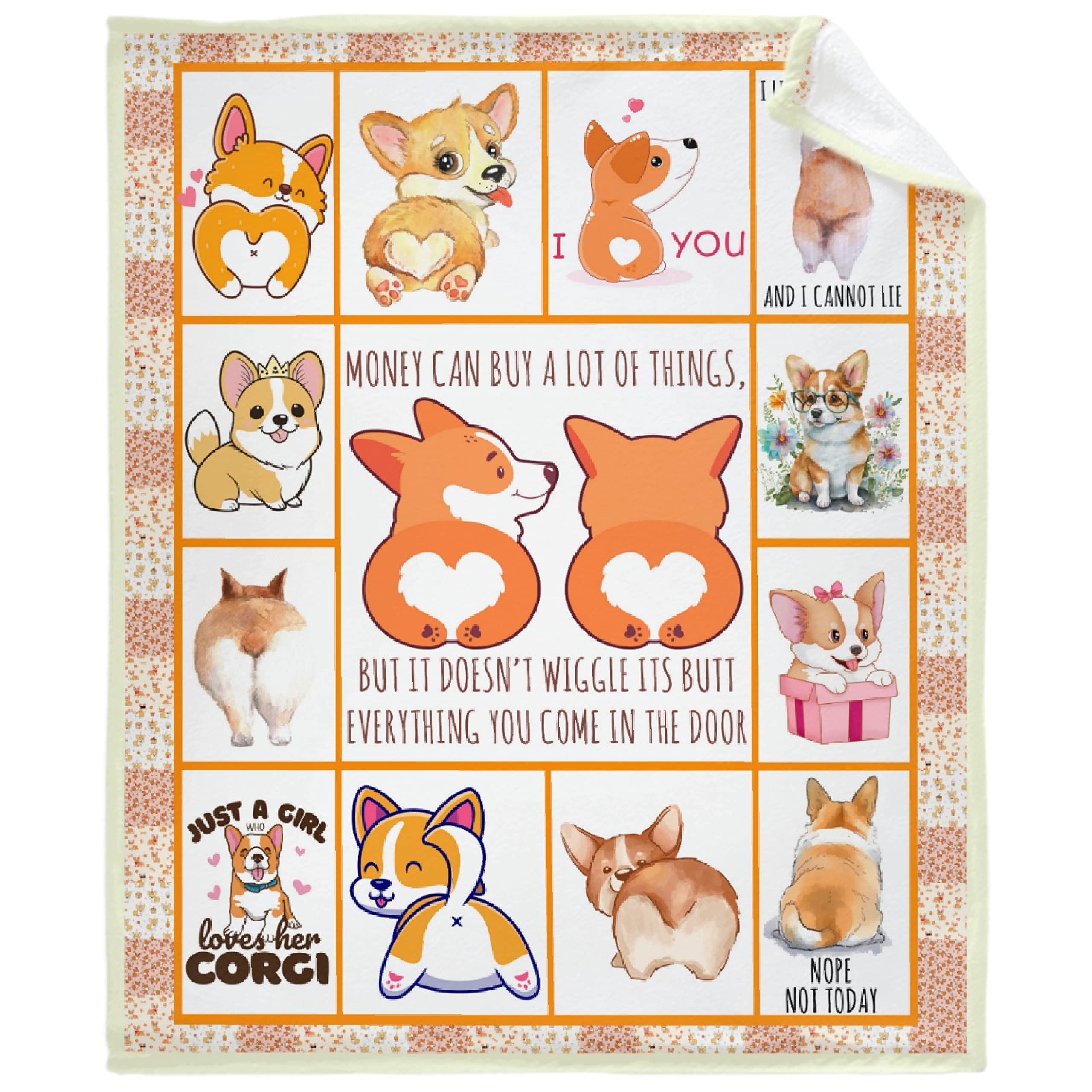 Cute Corgi Blanket,Lightweight Flannel Fleece Love Cute Corgi Throw Blanket Gifts for Girl All Season,Blanket for Bed/Couch/Sofa 40