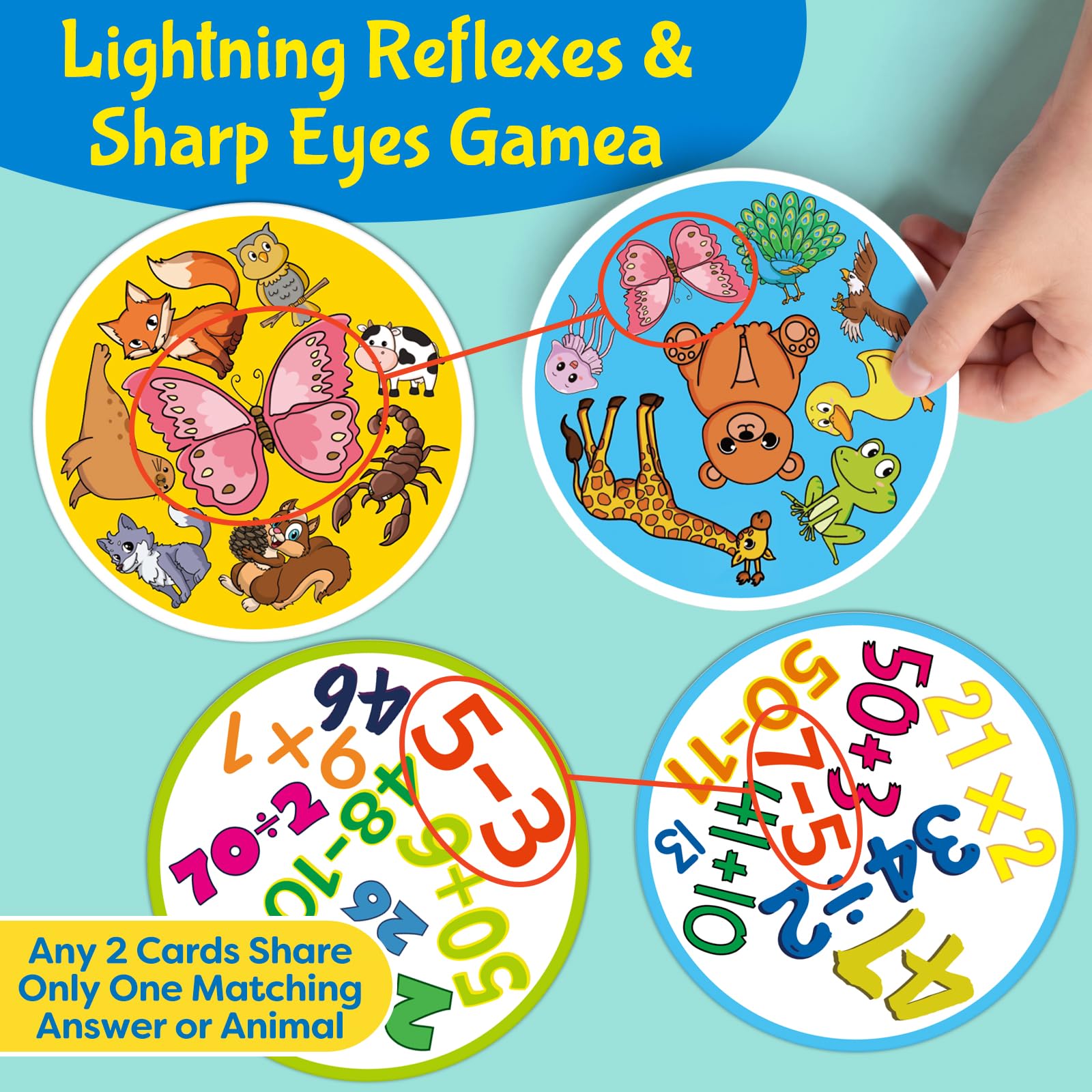 Edulok Match Game Quick Memory Card Game,Fun Math Learning Card Math Game,Quick Reflexes Cards Animal Table Piles Games,Visual Perception Family Games,Preschool Classroom Homeschool Supplies