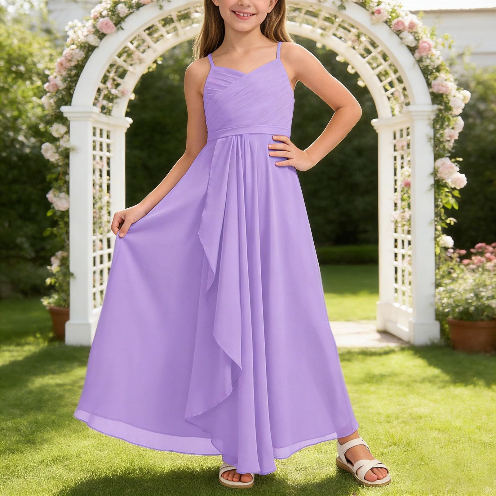Vestito Ragazza Elegante - Abito Bambina Elegante, Abito Lungo in Chiffon Svolazzante Damigella d'Onore Junior Abito da Sposa Abito da Cerimonia